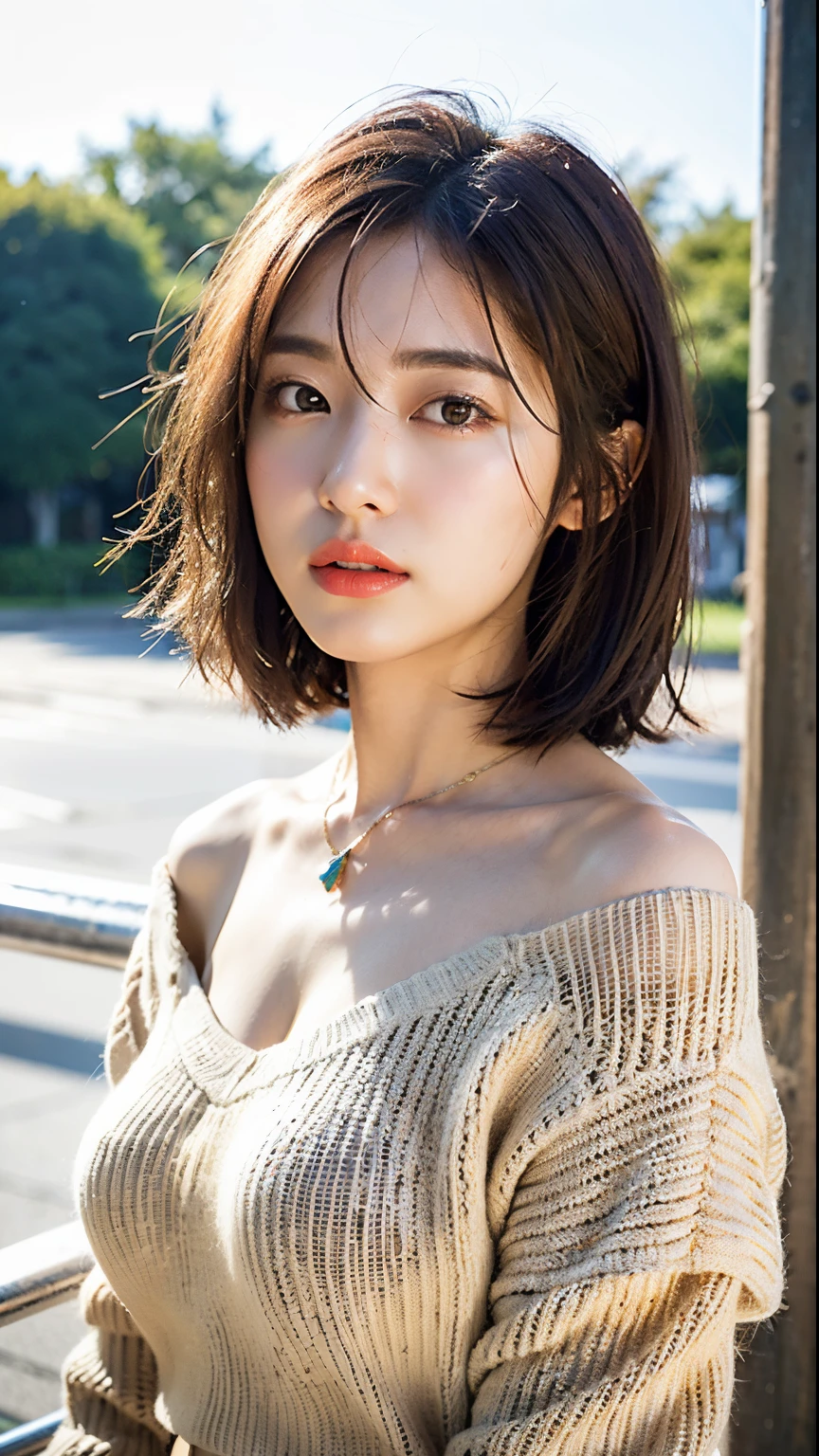 (8K, Raw photo:1.2), Detailed face and eyes,Best Quality, 超A high resolution, Highly detailed ,intricate detailes ,masutepiece ,Cute Girl , Soft cinematic light, Hyper-detailing,Sharp Focus, High quality, Blonde hair, bob cuts, tits out, Get wet in the rain, Rain, Clothes get wet, Hair gets wet, sodden
