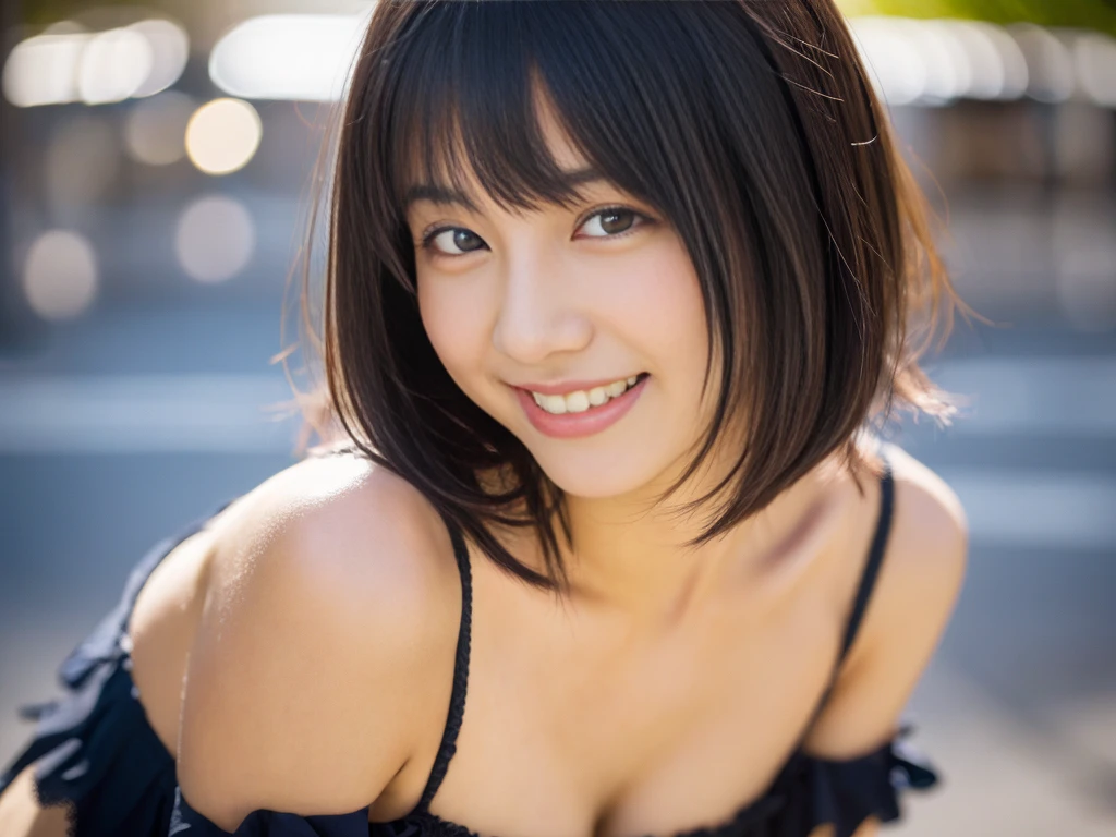 on the street,Beautiful woman,Japanese,wearing a bra under a blouson,white hot pants,swept bangs,bob hair,Black hair,Look at me,good smile,hyper detailed face,FULL BODYSHOT,sexy shot,erotic,beautiful cleavage,Beautiful skin,Colossal tits,sit cross-legged on a bench,NSFW,professional lighting,Lighting the face,best light,top-quality,realistic,Unity,8k wallpaper,Official art,Highly detailed CG Unity 8k wallpaper,ultra-detailliert,hight resolution,Physically-based rendering,ultra-detailliert,magnifica,finely detail,masterpiece,best quality,ultra detailed