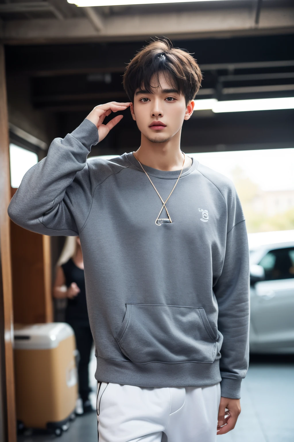 Fashion sweatshirts, sports sweatshirts, men's sweatshirts, casual and fashionable, front view, hyper-realistic photography, commercial photography, hyper-realistic, ultra-high definition, LS, high-definition 8k --ar 16:9 --s 750 --v 5.1