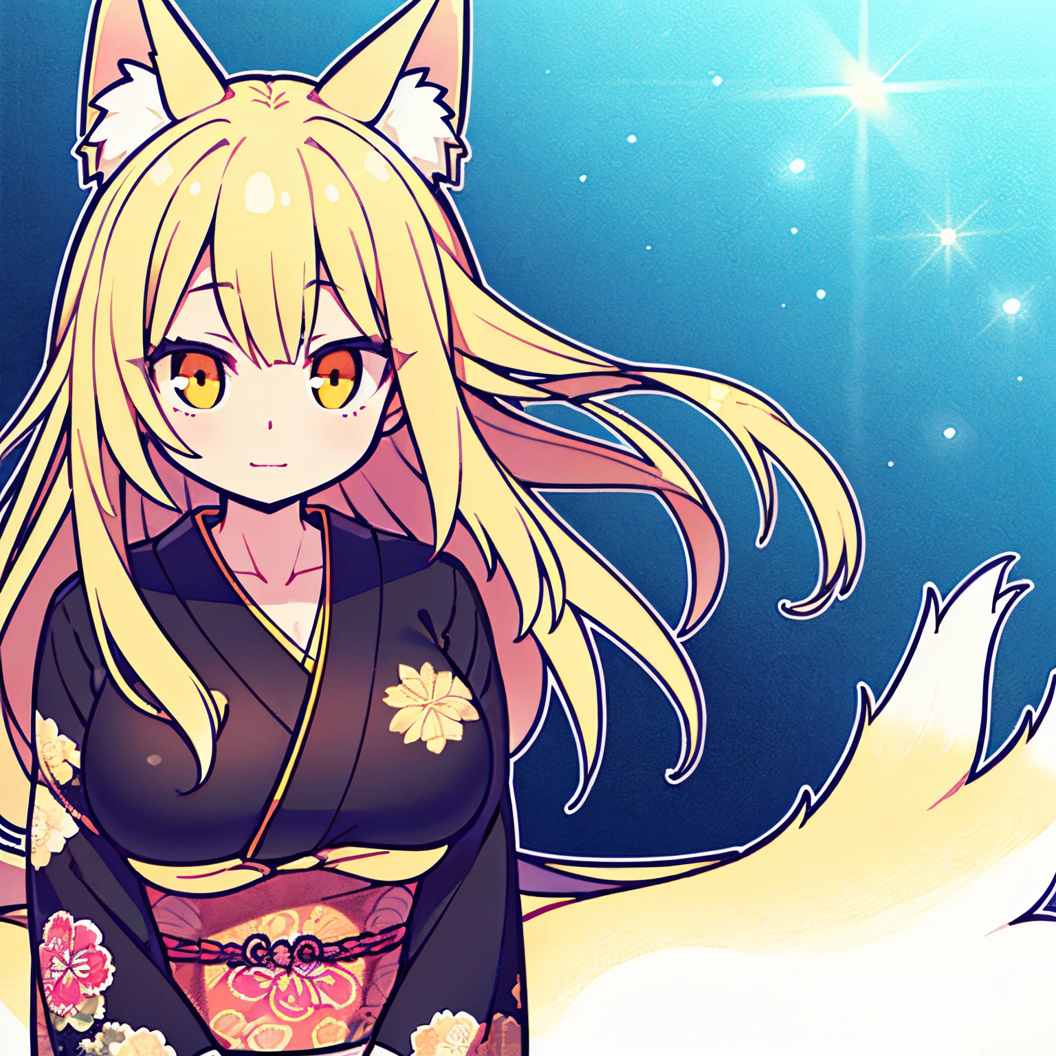 Chibi Fox Girl、Animal ears、1:1 style、Fox tail、a smile、kimono、a miniskirt