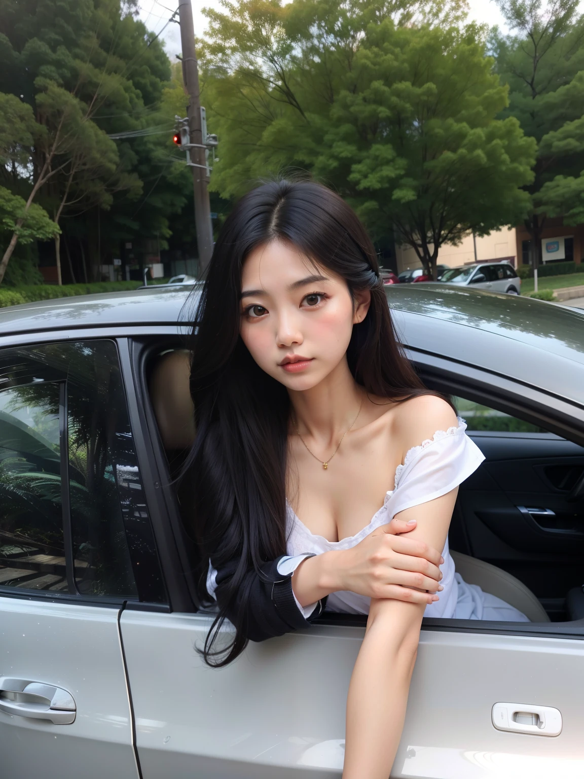 araffe woman leaning out of a car window with her arm on the window, menina coreana, linda mulher coreana jovem, Mulher sul-coreana bonita, mulher coreana jovem bonita, gorgeous chinese model, Beautiful Asian girl, Mulher coreana, a young asian woman, Ulzzang, sentada em seu carro, Gongbi, an Asian woman, Asian girl with long hair