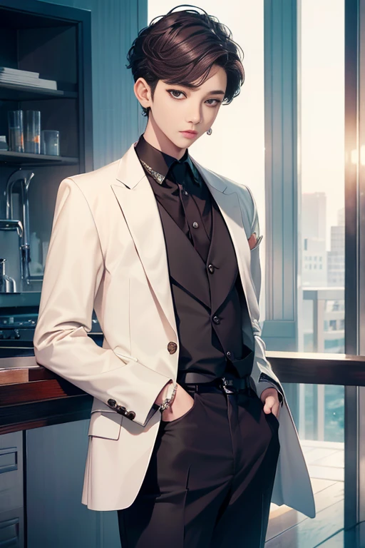 Realistic, very handsome, Idol, boy 15 years old, looks like Kim Namjoon, Aries is beautiful, very realistic.