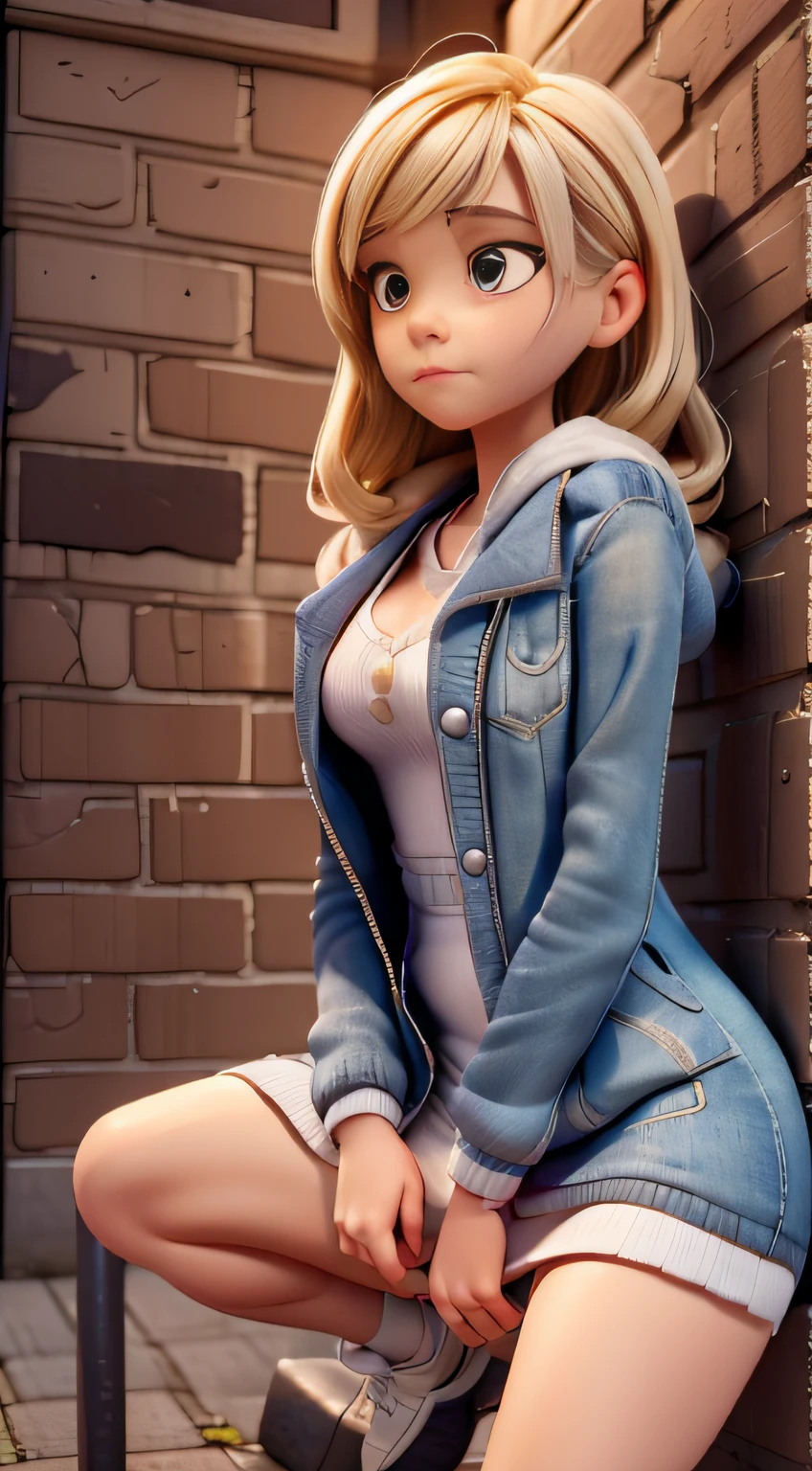 (long shot, looking away, shift character off center, draw the face precisely, cinematic perspective), wearing various jacket or dress, wearing panties, open her legs, Includes crouching pose, (straddling the edge of the table), sidewalk,