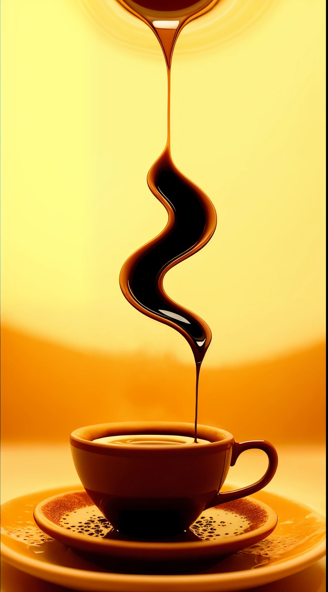 Close-up of a cup of coffee falling into the saucer, spilled coffee, swimming in a pool of coffee, pouring, arabica style, A coffee, Coffee stains, coffee art, coffee mug, author:Jan Kupeki, morning coffee, hot coffee, liquefied, Drink plenty of coffee, kawa, Highly detailed visual effects espresso, steaming coffee,splash,spilled,drippy