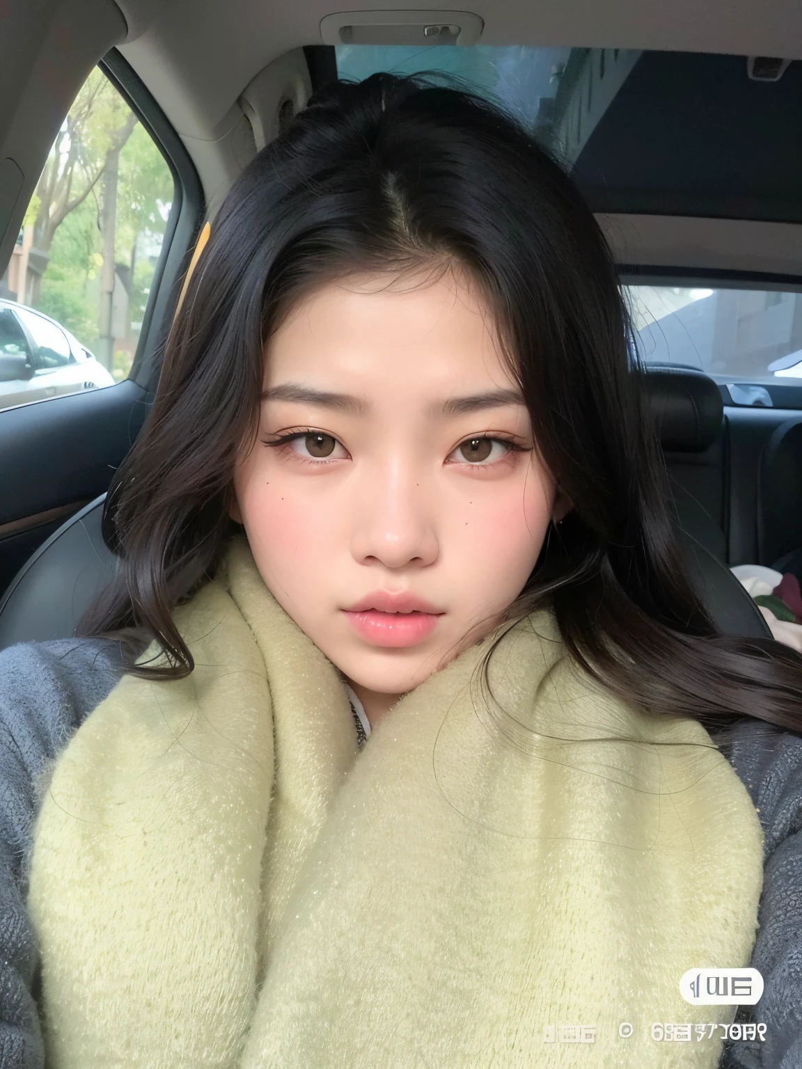 curvy woman with long black hair wearing a green scarf, jennie blackpink, south east asian with round face, foto de perfil headshot, menina coreana, Gongbi, Xintong Chen, young adorable korean face, Jaeyeon Nam, young cute wan asian face, Ulzzang, Sakimichan, com rosto redondo, sem maquiagem, Heonhwa Choe