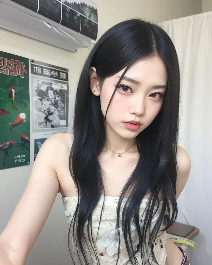 arafed asian woman with long black hair and a white top, long thin black hair, black hime cut hair, asian features, asian girl with long hair, beautiful asian girl, sui ishida with black hair, white hime cut hairstyle, xintong chen, cruel korean goth girl, wenfei ye, young cute wan asian face, xision wu, asian girl