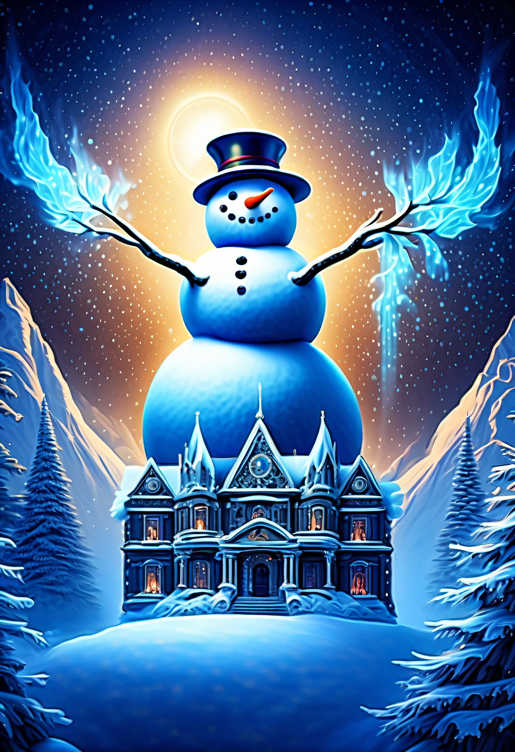 (((mythical fantasies with inside intricate detail justice:1.3))), (((snowman illustration:1.5))), ((stunning ice smoke glow:1.1)), snow wish, (((and epic composition architecture background:1.2))), (fairy tale:1.1), (((fiber optic light painting of intricate insane details:1.4))), rich colored, high contrast, hazy glow black sun, power and beauty stroke, just wonderful, which is quite fantastic, very nice, glittering snow dust, field of glowing stars, (((radiosity rendered in stunning 32k resolution:1.4))), (((highest quality:1.4))), highly quality, extremely incredibly detailed, intricate insane details,