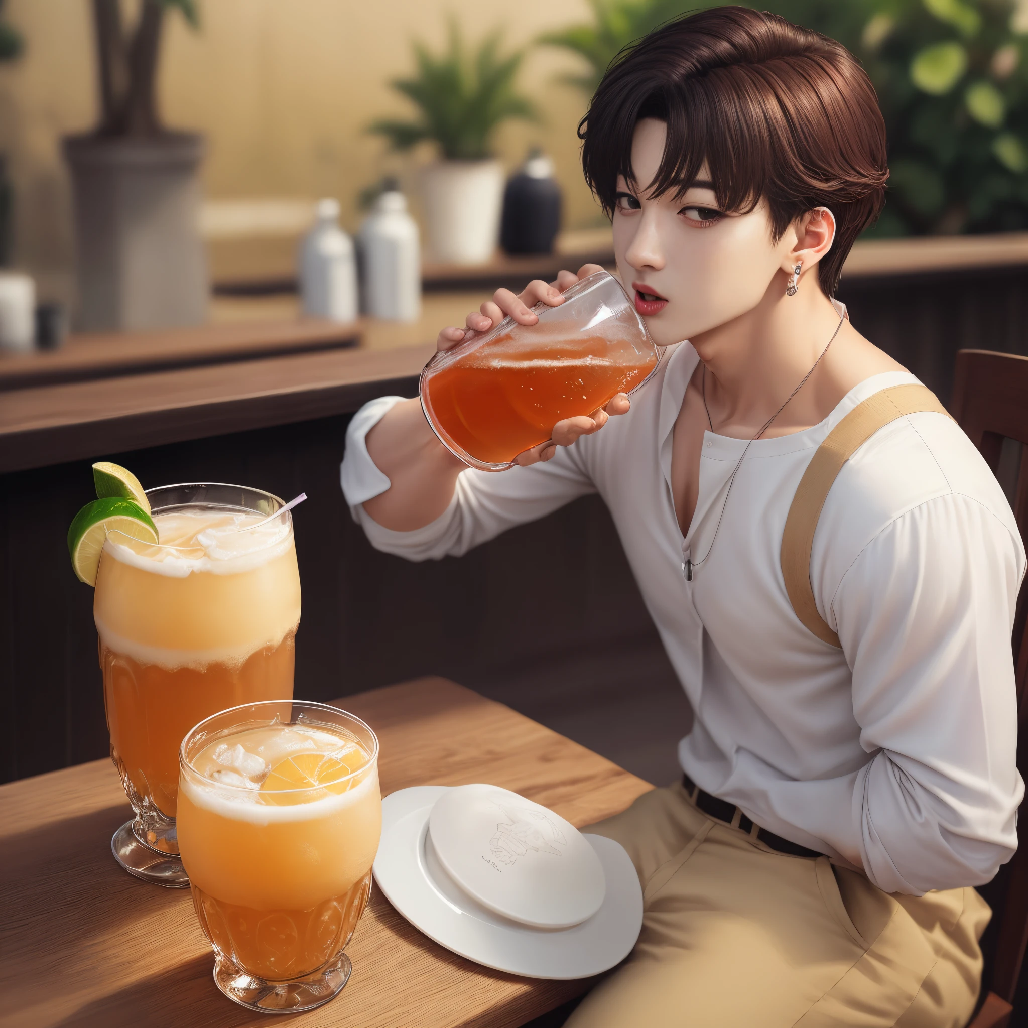 Jungkook tomando bebida real
