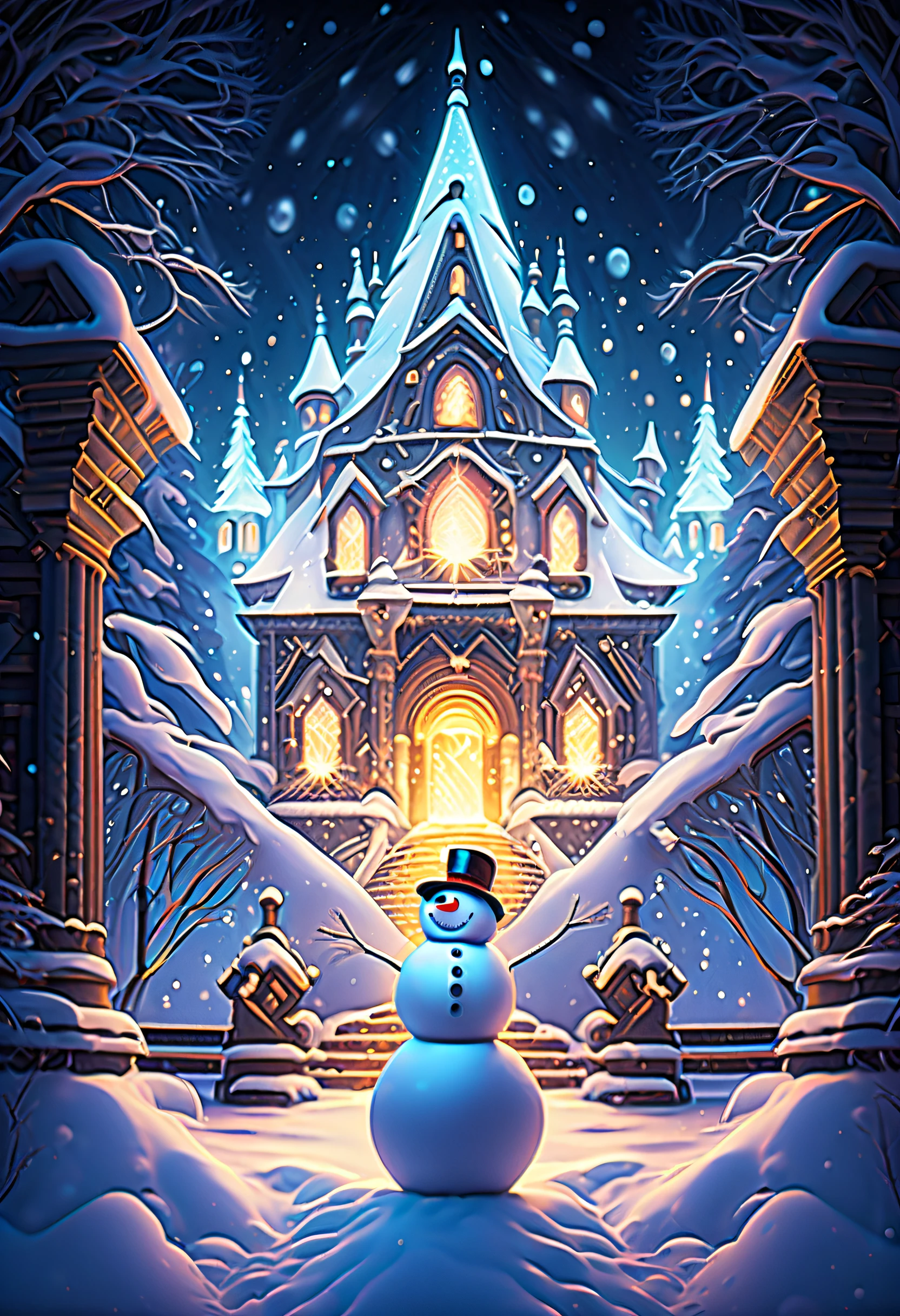 (((mythical fantasies with inside intricate detail justice:1.3))), (((snowman illustration:1.5))), ((stunning ice smoke glow:1.1)), snow wish, (((and epic composition architecture background:1.3))), (fairy tale:1.1), (((fiber optic light painting of intricate insane details:1.3))), rich colored, high contrast, hazy glow black sun, power and beauty stroke, just wonderful, which is quite fantastic, very nice, glittering snow dust, field of glowing stars, (((radiosity rendered in stunning 32k resolution:1.4))), (((highest quality:1.4))), highly quality, extremely incredibly detailed, intricate insane details,