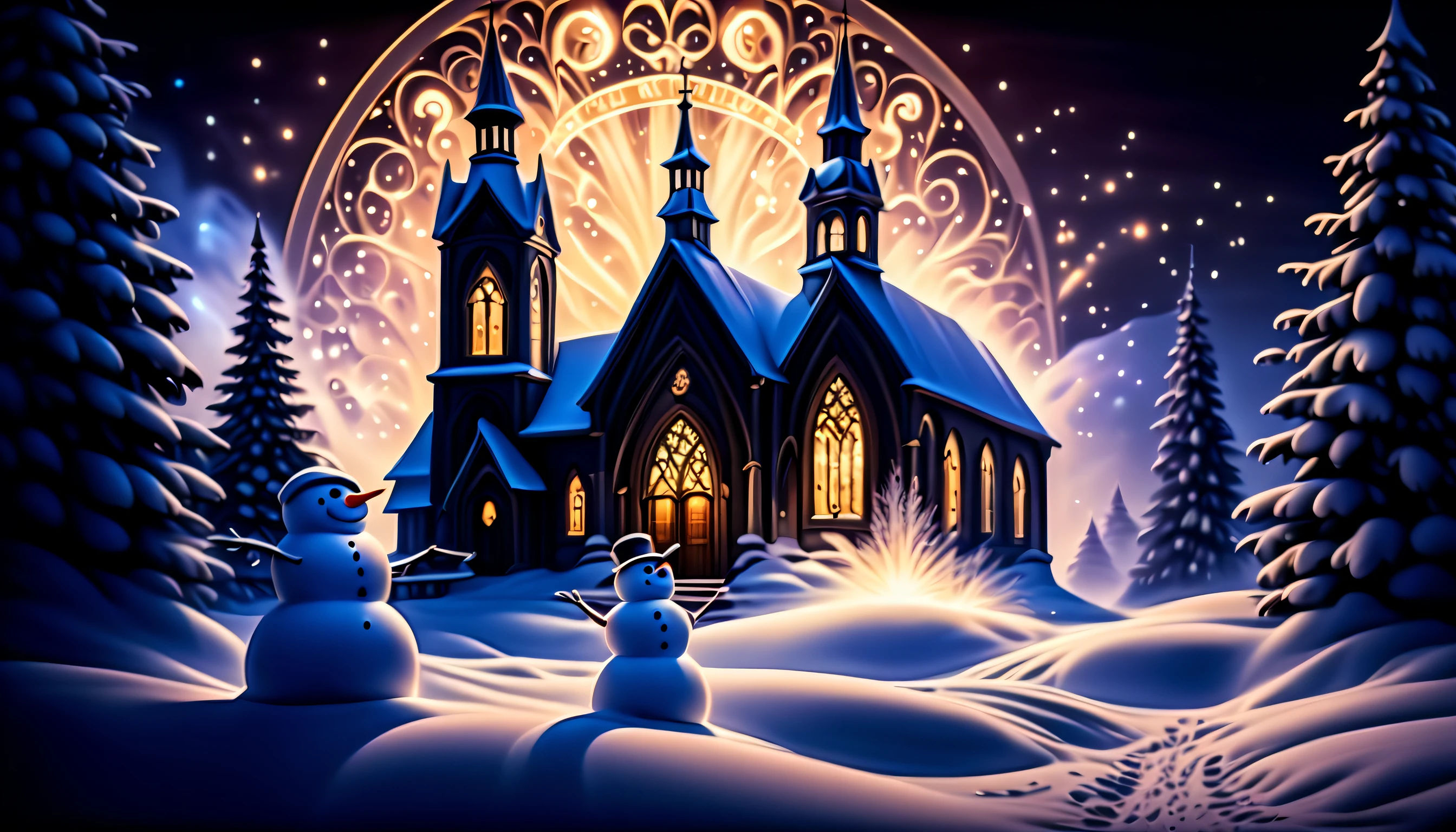 (((mythical fantasies with inside intricate detail justice:1.3))), (((snowman illustration:1.5))), ((stunning ice smoke glow:1.1)), snow wish, (((and epic composition architecture church background:1.3))), (fairy tale:1.1), (((fiber optic light painting of intricate insane details:1.3))), rich colored, high contrast, hazy glow black sun, power and beauty stroke, just wonderful, which is quite fantastic, very nice, glittering snow dust, field of glowing stars, (((radiosity rendered in stunning 32k resolution:1.3))), (((highest quality:1.4))), highly quality, extremely incredibly detailed, intricate insane details,
