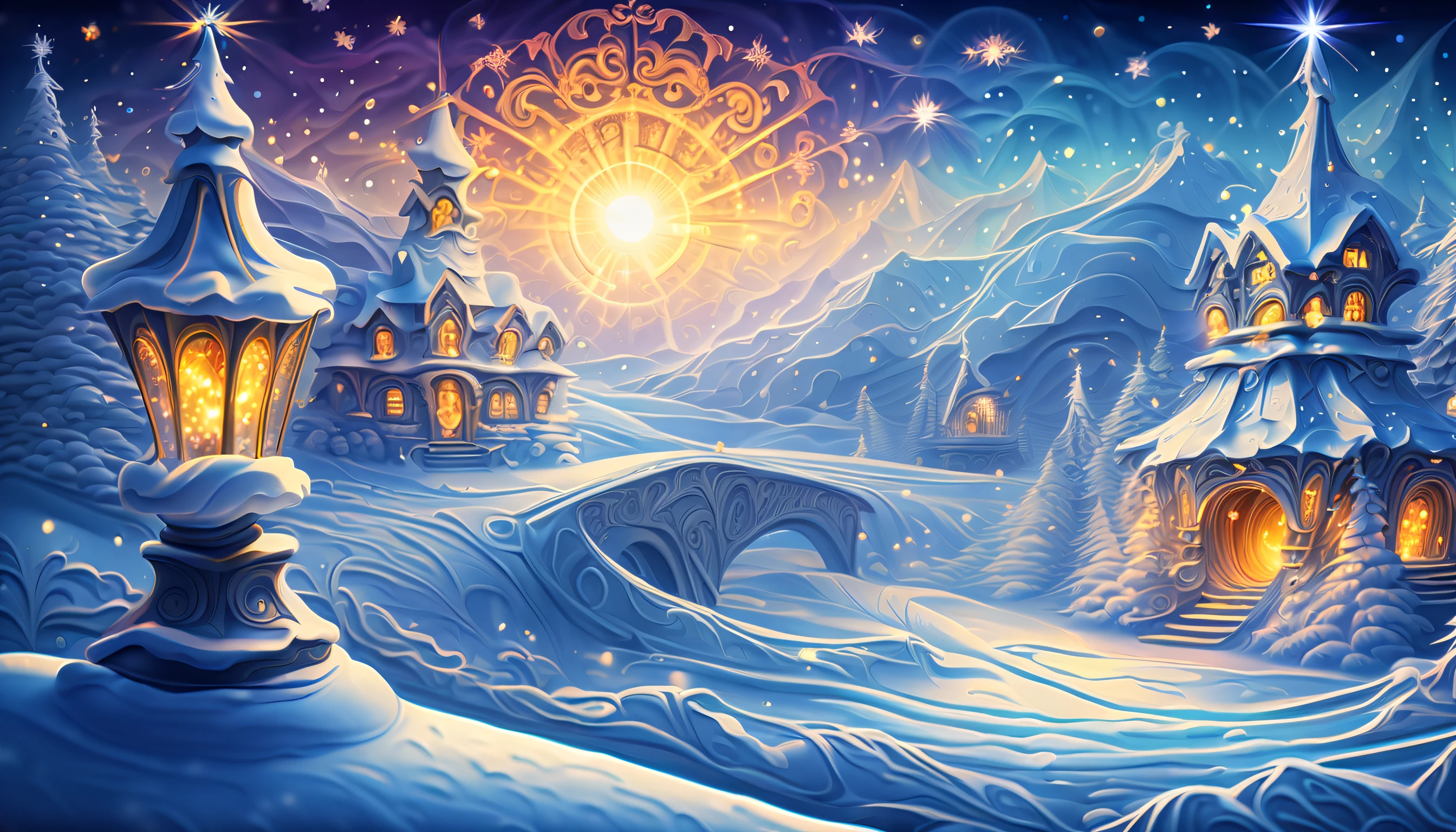 (((mythical fantasies with inside intricate detail justice snowman illustration:1.4))), ((stunning ice smoke glow:1.1)), info database, snow wish, epic composition paradise architecture background, fairy tale, (((fiber optic light painting of intricate insane details:1.3))), rich colored, high contrast, hazy glow black sun, power and beauty stroke, just wonderful, which is quite fantastic, very nice, glittering snow dust, field of glowing stars, (((radiosity rendered in stunning 32k resolution:1.3))), highest quality, highly quality, extremely incredibly detailed, intricate insane details,