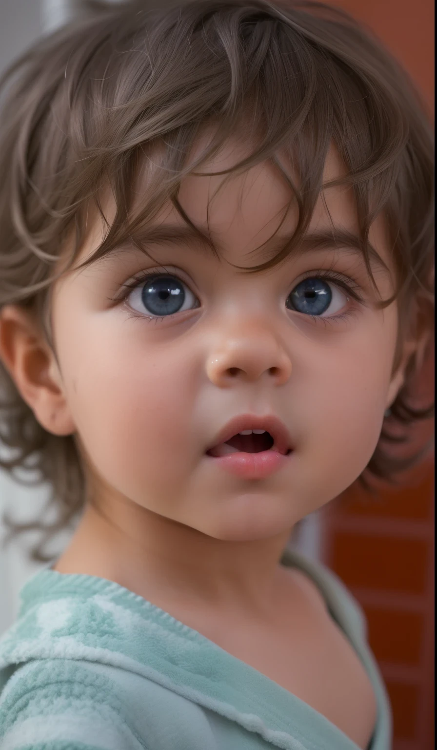 "Create a heartwarming scene featuring a cute with captivating blue eyes. Whether it's a moment of discovery, a playful interaction, or simply basking in the innocence of those azure eyes, paint a picture that leaves a lasting impression of adorable charm."