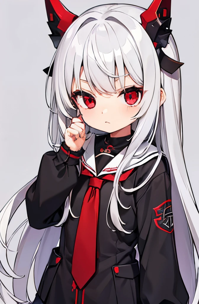 long silver hair girl
red eyes
loli
ragged clothe