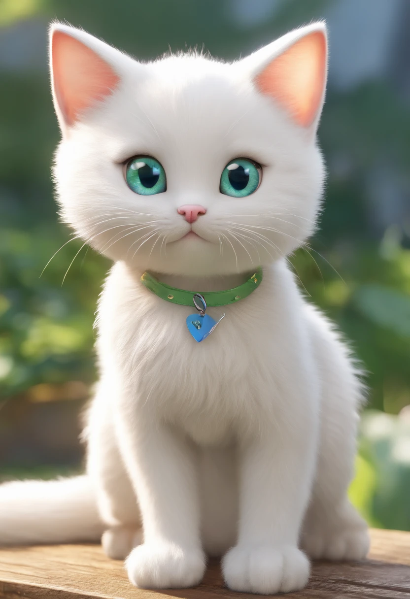 One cute white kitten，Eyes are blue eyes and green eyes，odd eye，