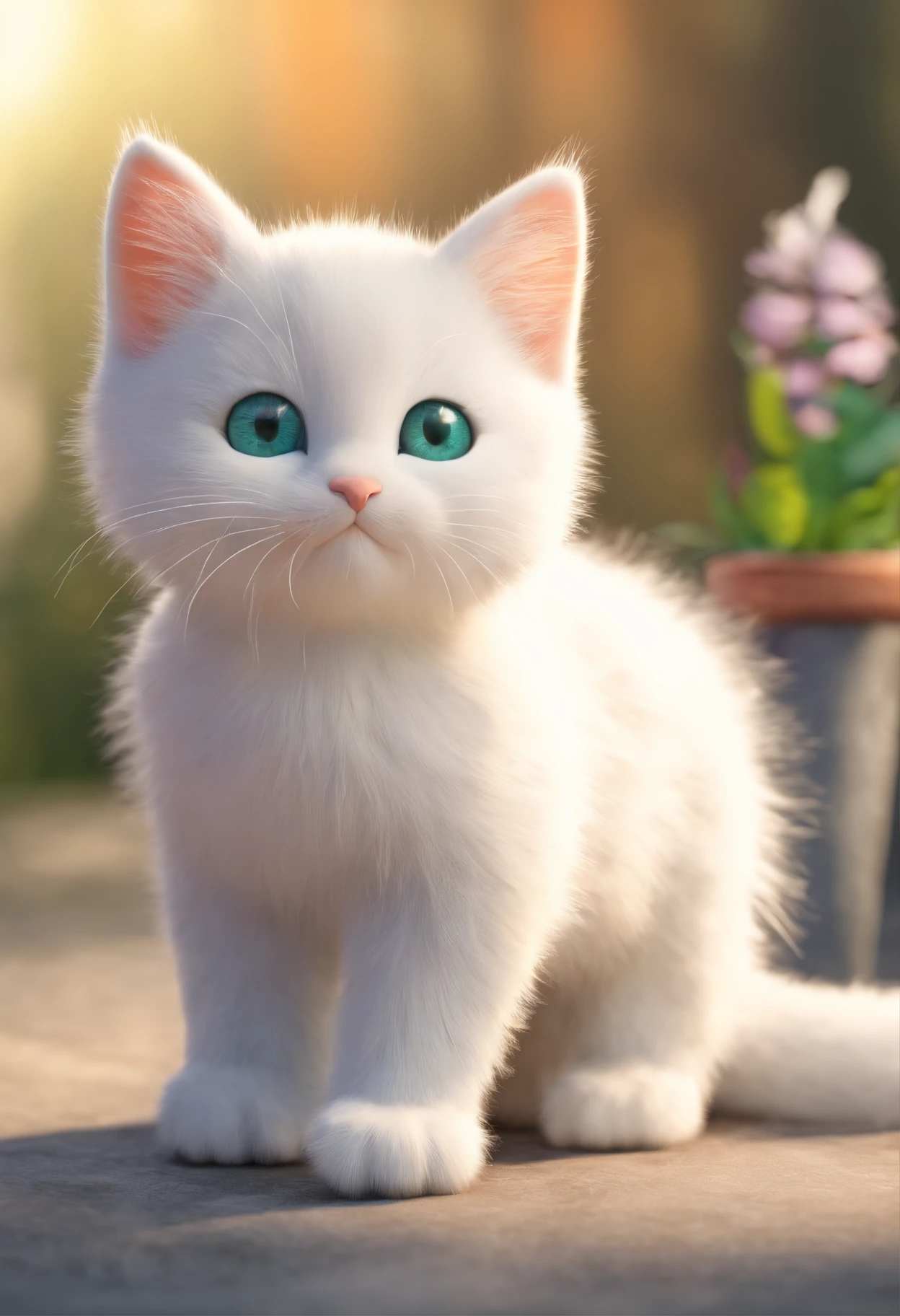 One cute white kitten，Eyes are blue eyes and green eyes，odd eye，