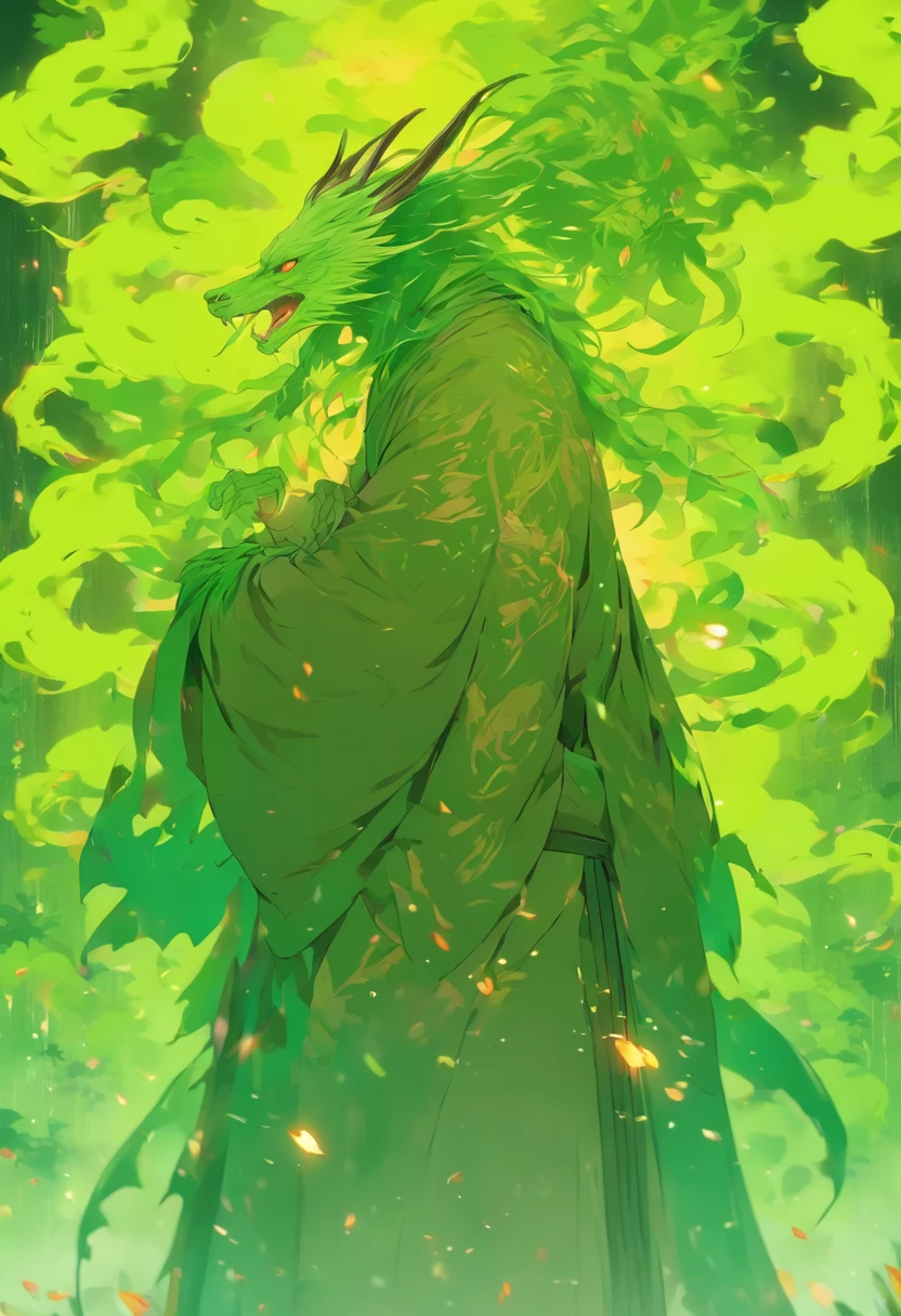 (tmasterpiece), (Best quality at best), Cinematic quality，Rendered by Octane，Ultra-detailed details，1人，Face of a young man，Facial detail portrayal，Perfect facial features,(trees growing like crazy:1.5)，Max Planck，wood chips，splash，The air is filled with green toxic gases，Particle，vines flying， staredown, watch audience, Ancient Chinese Hanfu,（Full body lesbian ：1.3）， (Armed with a death scythe:1.2), （Behind him，There is a huge wooden dragon：1.5）