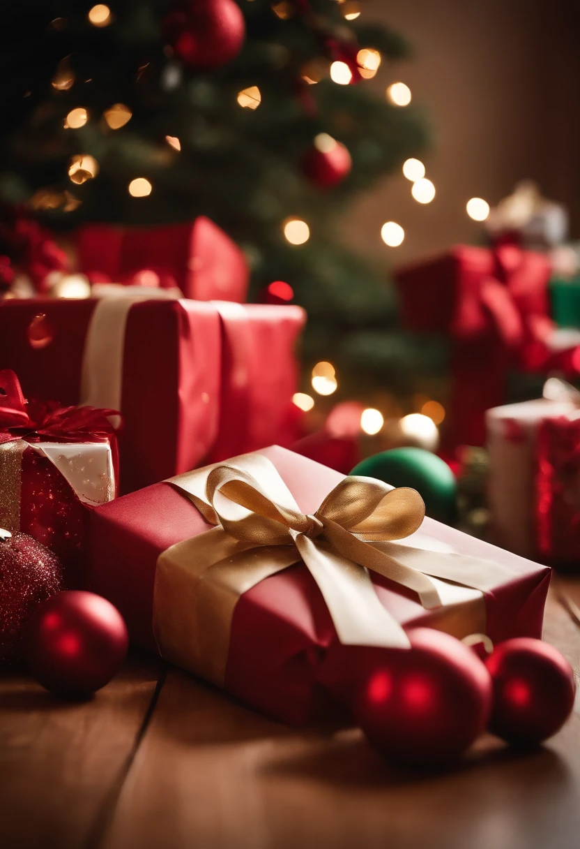 A shot of a Christmas morning scene, with scattered gift wrap and ribbons, showcasing the aftermath of the joyous gift-giving tradition.