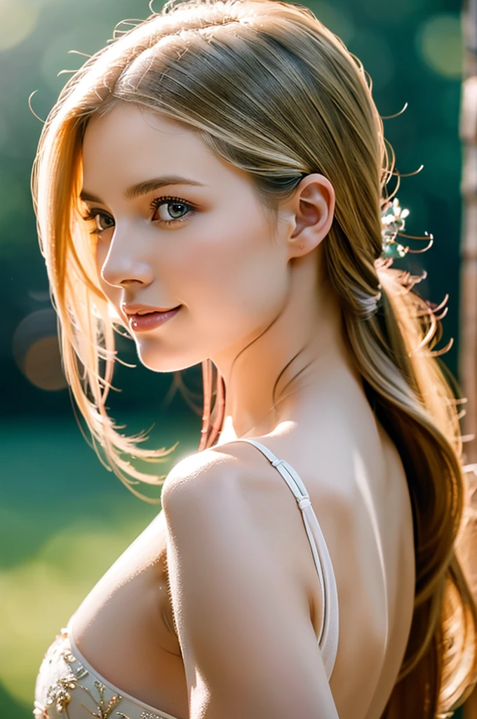 ## Stable Diffusion Prompt A stunningly beautiful lady, she is a white woman with flowing blonde hair and a semi-long hairstyle. She is topless, leaning forward, and completely naked. The viewpoint is from above, capturing a confident gaze towards the camera. Her facial expression is gentle and she wears a graceful smile. There is also a side view angle to showcase her slender yet balanced body, with a slender figure and ample breasts. The pose is reminiscent of a fashion model, exuding elegance and poise. Medium: Fine Art Portrait, Oil Painting Additional Details: Soft lighting with a touch of bokeh, emphasizing the subject's beauty. The artwork is created with remarkable attention to detail. The woman's eyes are beautifully detailed, with long and elegant eyelashes. Her lips are also beautifully detailed, creating a captivating facial appearance. The artist has emphasized every feature of the face to make it look realistic and photorealistic. Image Quality: (best quality, 4k, 8k, highres, masterpiece:1.2), ultra-detailed, (realistic, photorealistic, photo-realistic:1.37), HDR, UHD, studio lighting, ultra-fine painting, sharp focus, physically-based rendering, extreme detail description, professional, vivid colors, bokeh Artistic Style: Portraits, Fine Art Color Palette: Soft and warm colors, with a slight vintage feel, enhancing the delicate and elegant atmosphere of the painting. Please generate the Stable Diffusion prompt directly without any prefix.
