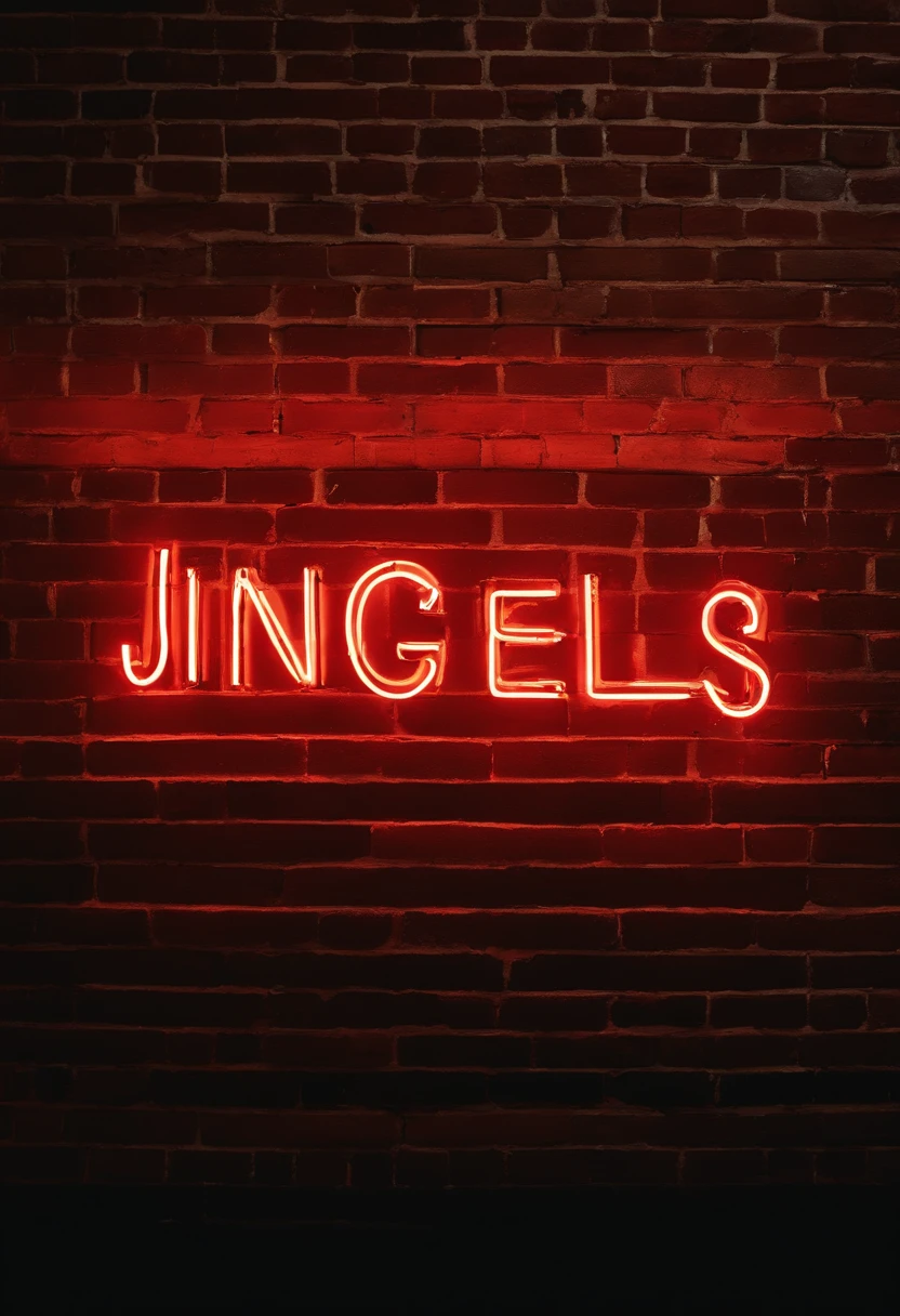 A neon sign that says “Jingle Bells” against a brick wall, creating a juxtaposition between the traditional holiday song and the contemporary neon aesthetic.