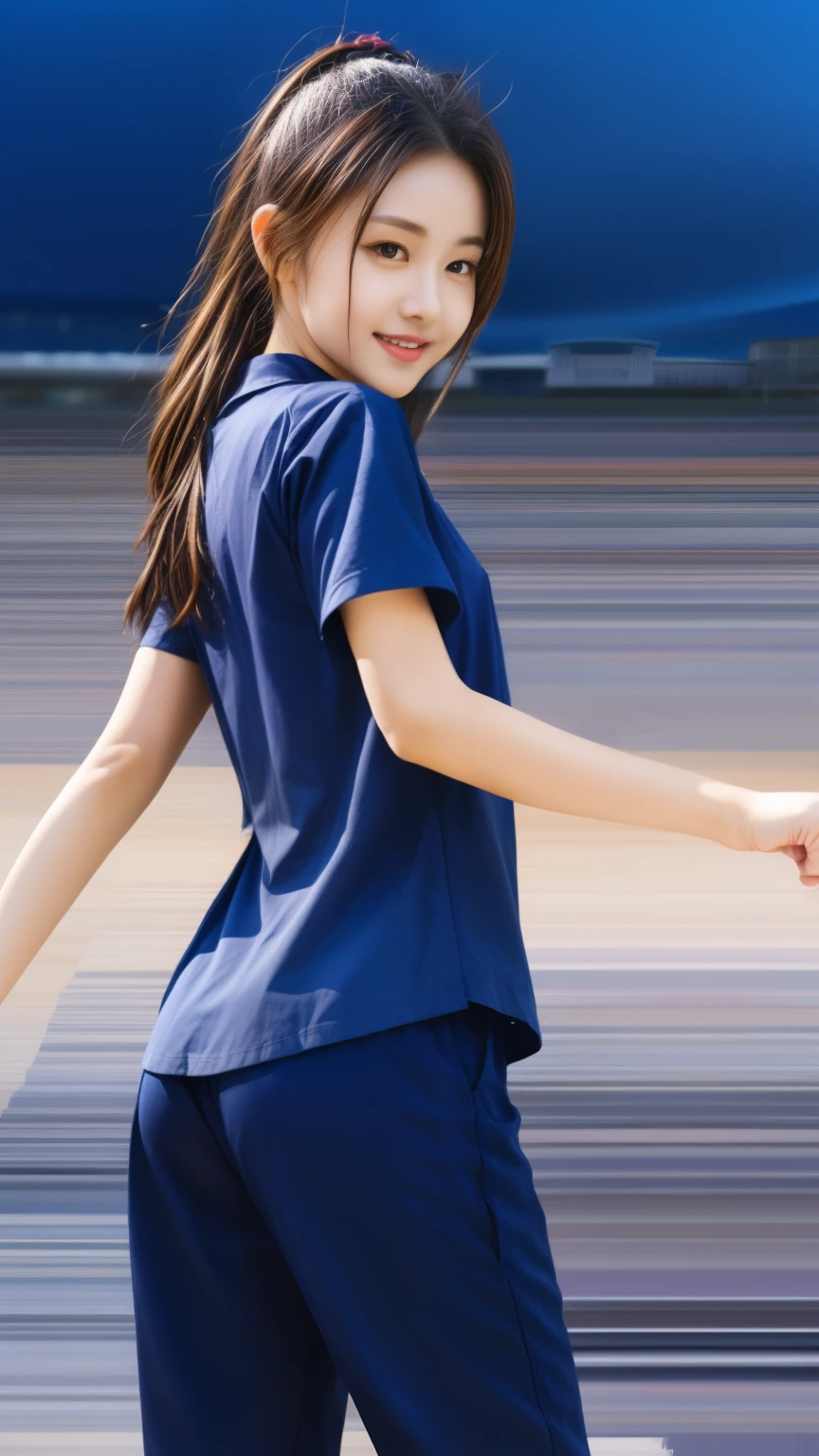 (bestquality,10,10,highres,masterpiece:1.2),ultra-detail,(Realistic,photorealistic portrait,photo-realistic:1.37),1 Cute girl in the football field,oily shiny skin,bara,light smile,BDclothes,((blue shirt:1.3)),short sleeves,shirt, trousers.,(navy_long_Pants Track:1.1), ((Stadium Background:1.3)),dynamic angle,excited,face focus,Dynamic Poses,from behide,Ass Focus,masterpiece, bestquality, ultra realistic, hyper-detail, 8k resolution, RAW photo, crisp focus, ((Navy blue shirt:1.1)), short sleeves, Long Path, Perfect body, 2 mature women, 18yo, cinematic light,Blue sweatpants,Gymware,Correct anatomy,Complete body, Correct body, sharp face, Anatomically correct body, full entire body, Realistic gestures, long-haired, Realistic poses,Wear long shorts................,Long leg span,Shapely,Sculpting Girl, Slender Figure, mannequin mannequins, Shapely, Beautiful body,Blue sweatpants, Two girls kissing