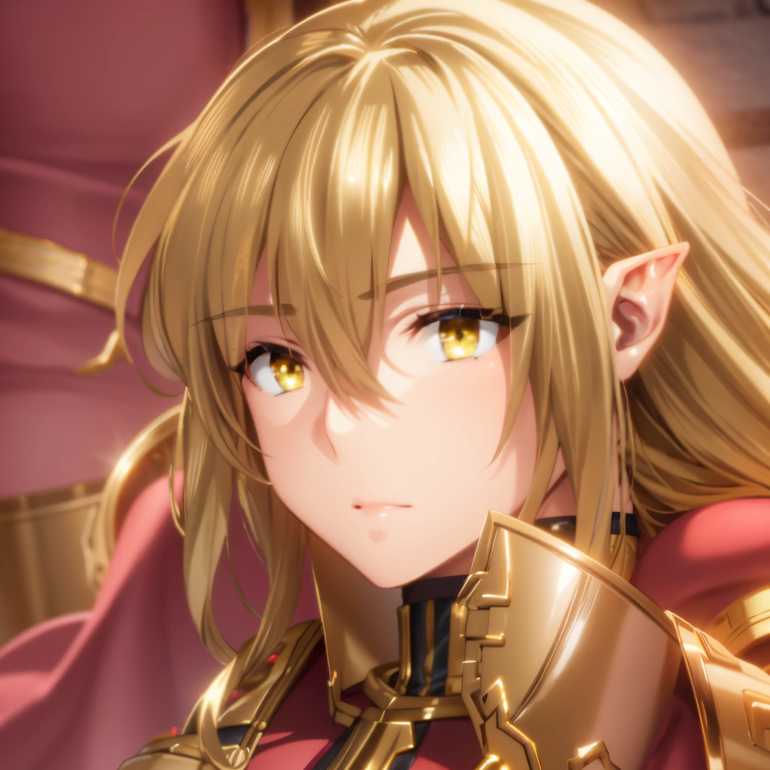 gold armor,elf,gold eyes,gold eyes,gold hair,8k,anime,masterpiece,ufotable screenshot