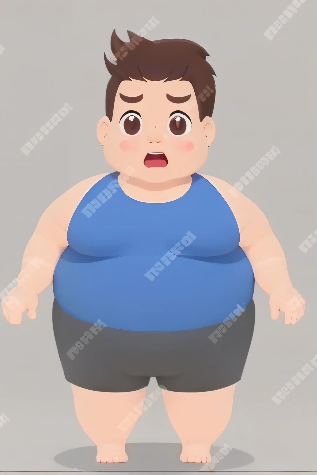 a cartoon of a man with a big body and a big stomach, Avatar da parte superior do corpo, highly symmetric body parts, Avatar do jogo 2D do corpo superior, forma realista do corpo, simetric body, corpo completo do personagem, exaggerated body characteristics, symmetrical characteristics of the body, accurate body features, forma detalhada do corpo, Characteristics of the symmetry field, estrutura corporal realista, simetric body, Forma humana, cueca transparente dando pra ver o Dick