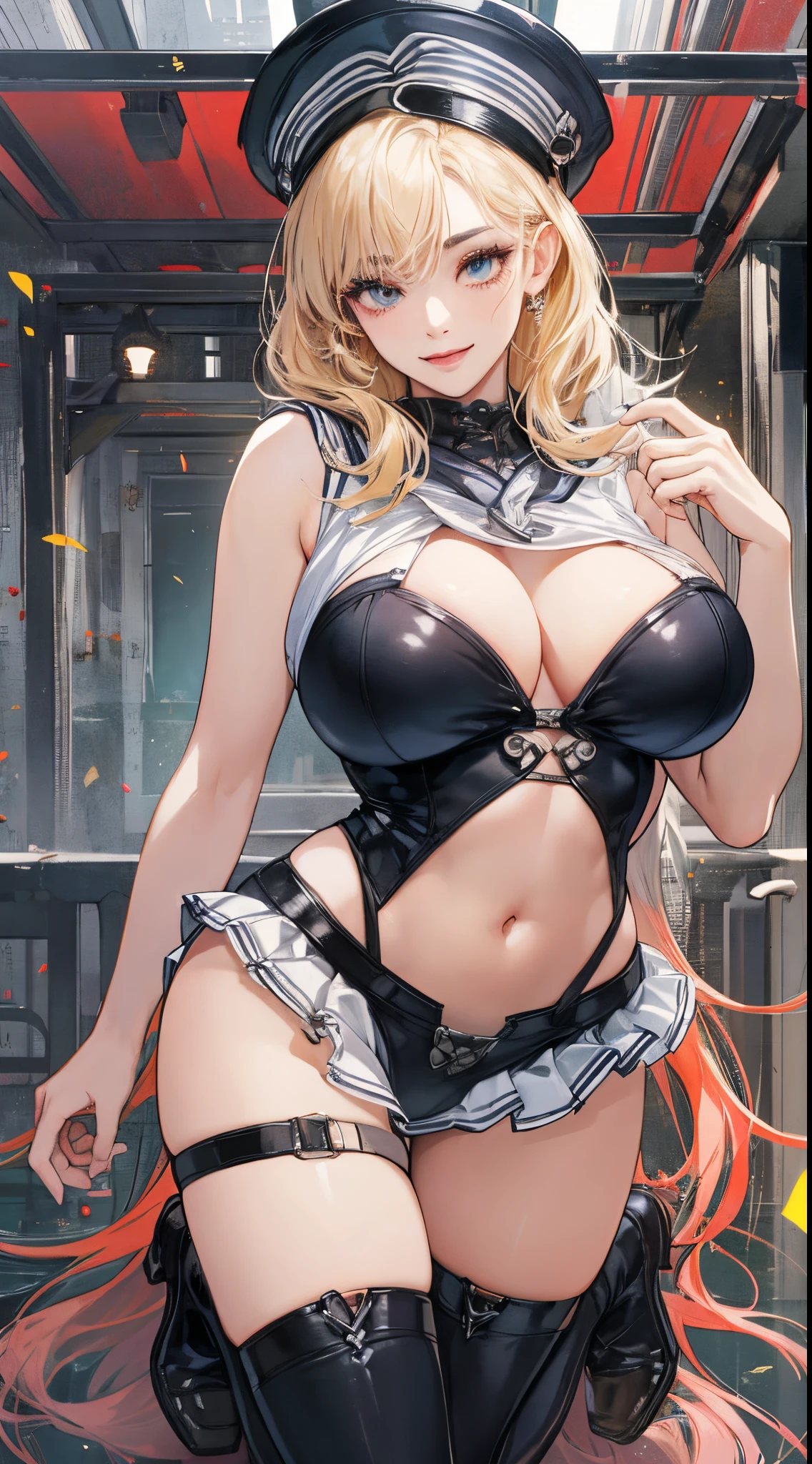 top-quality、realistic touch,high-detail、photoRealstic、、Long body、skirts that are too short、big eye、Big breasts that will tear your clothes、Strong platinum blonde eyelashes、platinum-blonde、Beautie、A sexy、full body Esbian、Sparkling eyes、Submissive smile、Flushed cheeks、Kamimei、thin-waist、Sleeveless、Voluptuous thighs、Enraptured look、shiny rubber material、sailor uniform