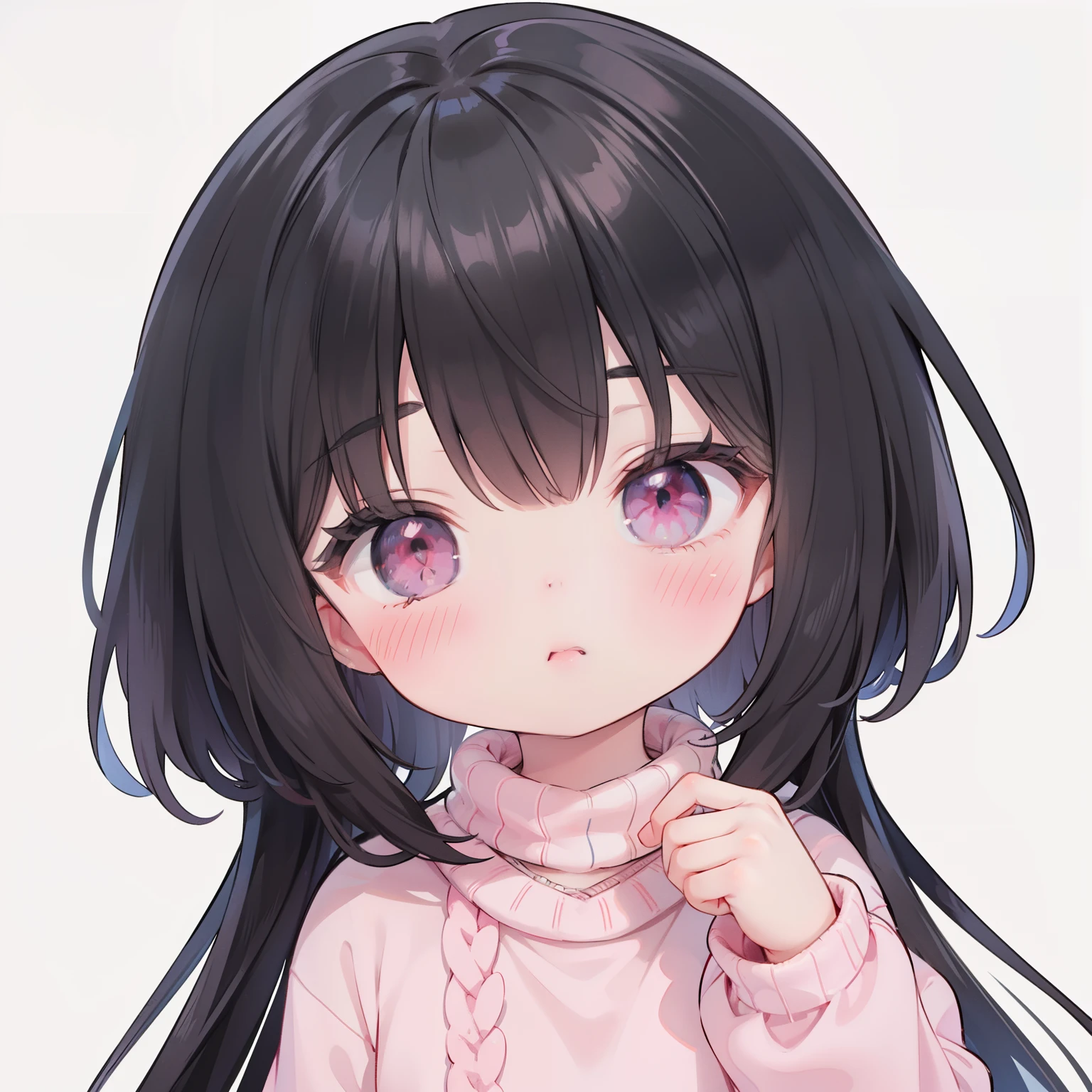 Head with powdery black hair，pink collar，Bright sweaters，This is a cute loli