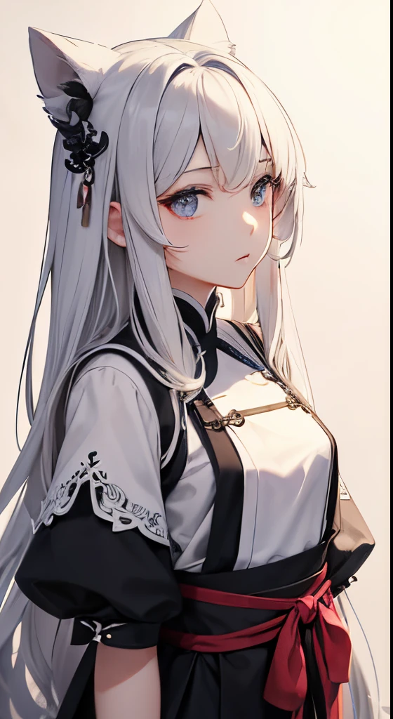 masterpiece, Acura, human - shaped, 独奏, hanfu, shorth hair,White background, monochromes, line-drawing, ((Sketched))、Traditional Media,black skirt fence, long hair shirt, Short sleeves, Skirt, Solo、(Cute teenage woman, Solo),Beautiful portrait、Delicate body、full body Esbian、look up to、deadpan、No emotion、A dark-haired、Narrow-eyed、, Rim Lights、Cinematic Light、ultra wide-angle,