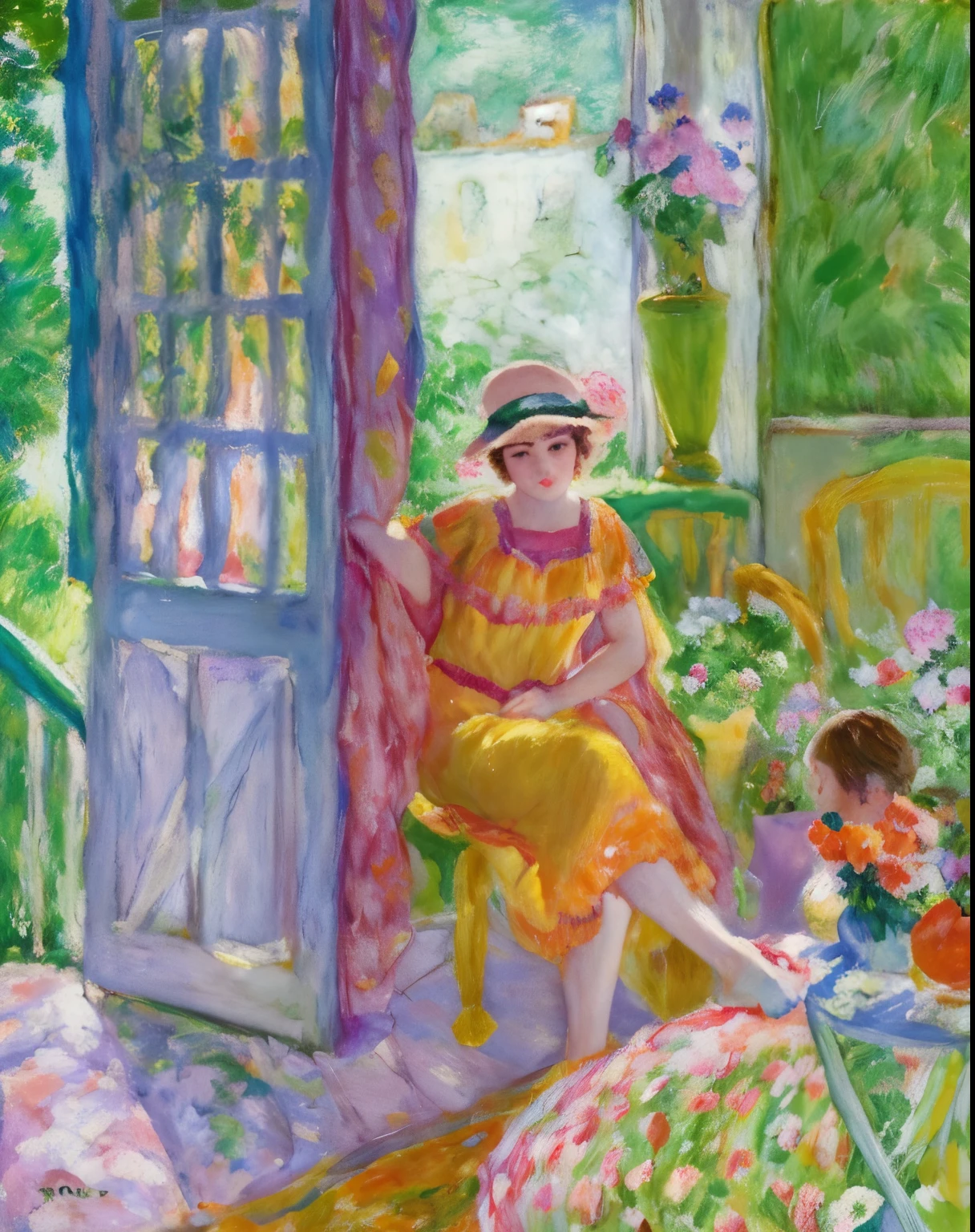 pintura de uma mulher sentada em uma cadeira em frente a uma janela, Directed by: Maude Kaufman Eggemeyer, Guilherme James Glackens, inspirado em Bonnard Pierre, Directed by: William Glackens, inspirado em Pierre Bonnard, summer morning light, inspirado em Harold Harvey, Directed by: Frances Hodgkins, Directed by: Dorothy Coke, por Marjorie May Bacon, por Bonnard Pierre