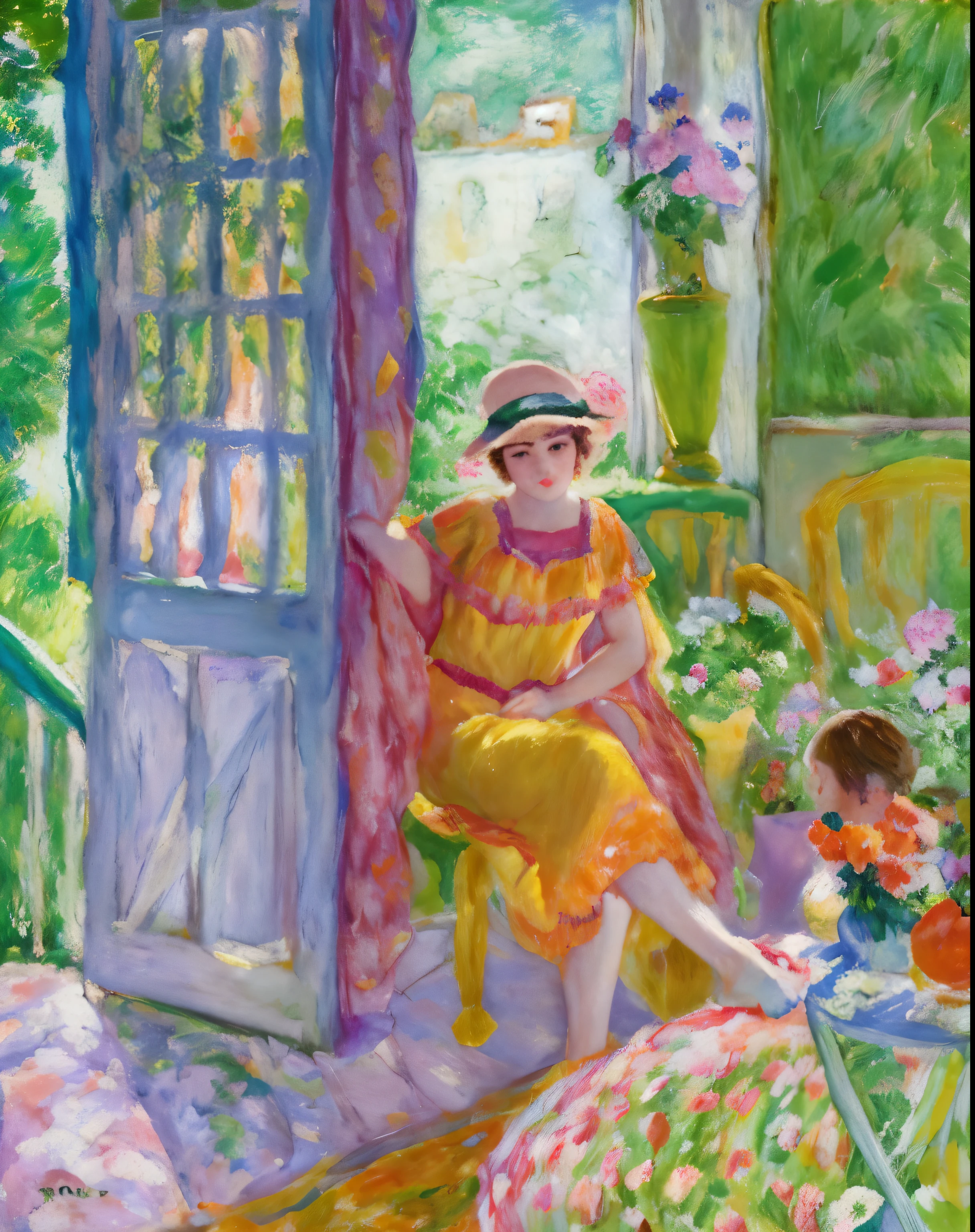 pintura de uma mulher sentada em uma cadeira em frente a uma janela, Directed by: Maude Kaufman Eggemeyer, Guilherme James Glackens, inspirado em Bonnard Pierre, Directed by: William Glackens, inspirado em Pierre Bonnard, summer morning light, inspirado em Harold Harvey, Directed by: Frances Hodgkins, Directed by: Dorothy Coke, por Marjorie May Bacon, por Bonnard Pierre