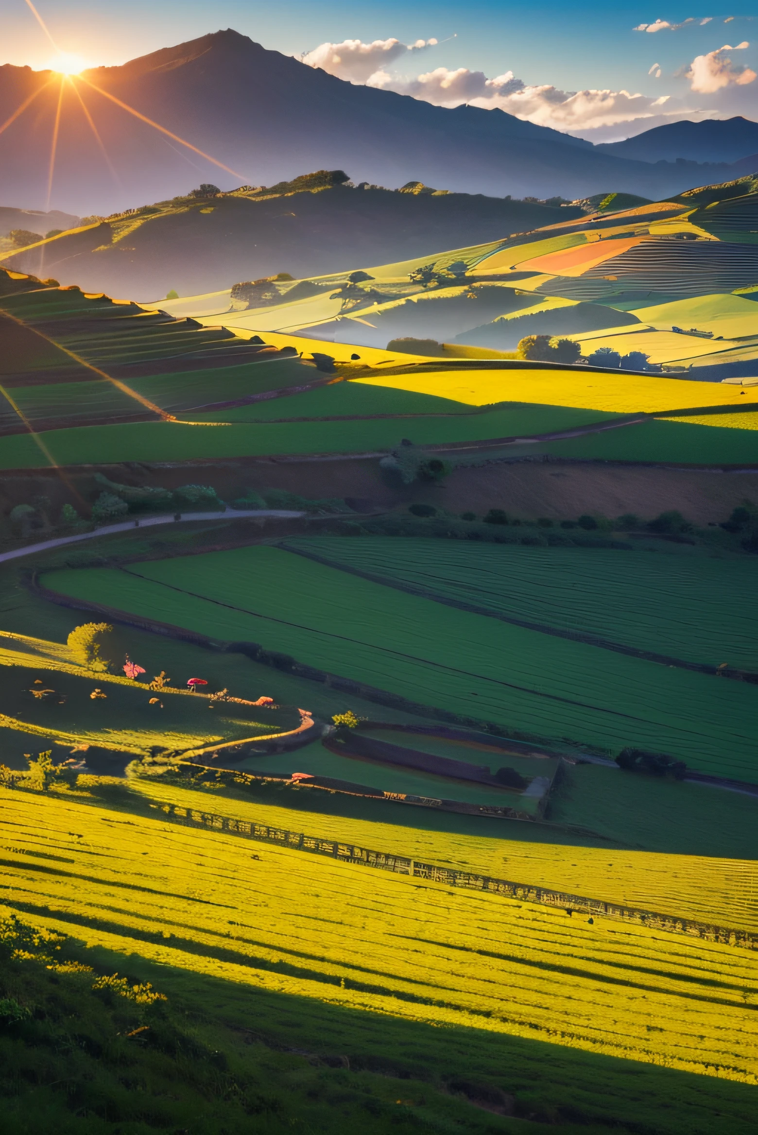 (best quality,4k,8k,Altas,master part:1.2),ultra-detalhado,(Realistic,fotorrealista,photo-realistic:1.37), brazi, grama, campo, celeiro vermelho, Rural area, cena quente e linda, dia ensolarado, fazenda, porcos na lama, Galinhas, cerca de madeira, flor, Landscape, cores vibrantes, sunlight, rustic farm life