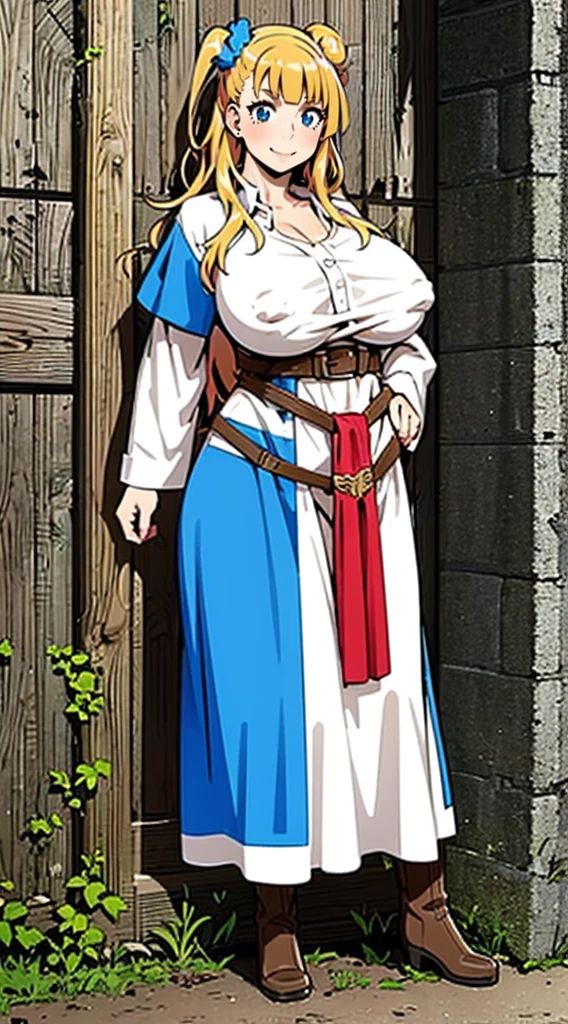 galko,1girl, solo, smile, full body, standing, long skirt, priestess, religious, holy, cute, blush, ,tall female, medieval clothing, white veil, tunic, long skirt,boots, huge brest, curvy,sexy, sensual, volouptouse, thicc, refsheet