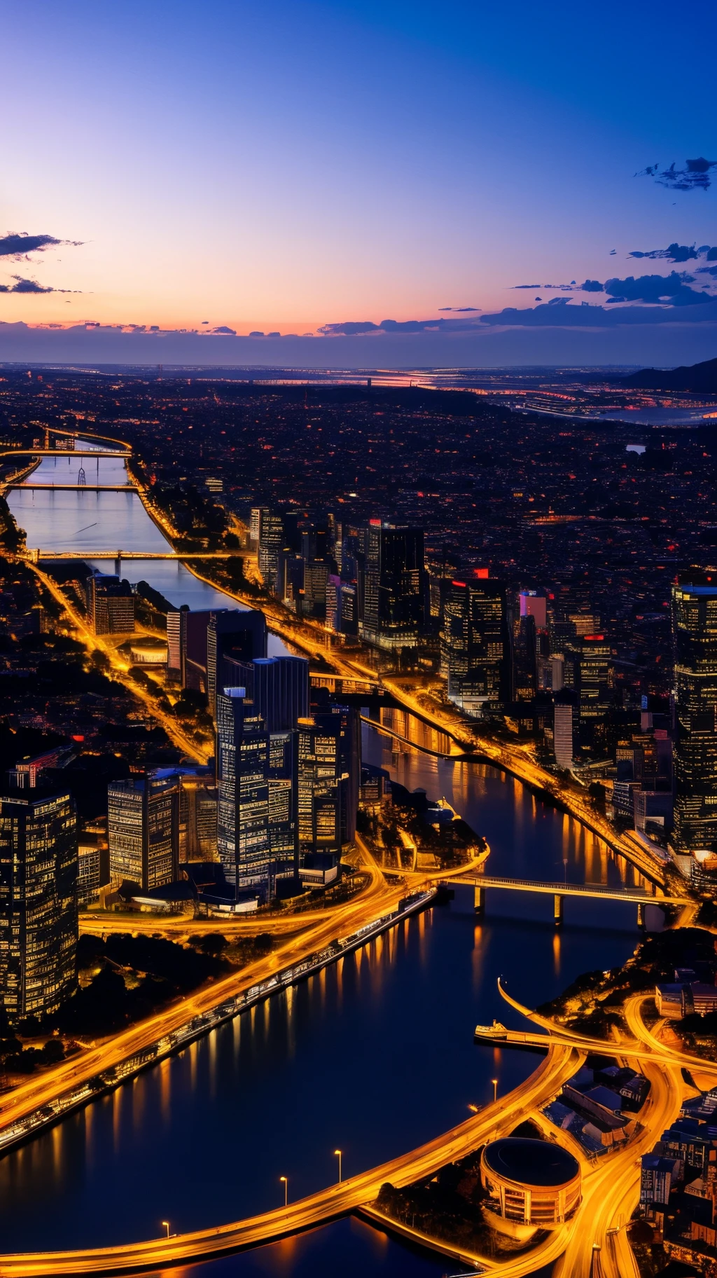 Cityscape view at dusk,The river is flowing, during sunrise, Sunset view, dusk sunset in background, view of a city at sunset, Late sunset, sunset in the background, Sunset in the background, beautiful and spectacular dusk, beautiful dusk, morning sunrise, City Sunset Night, city sunset, Twilight City in the background