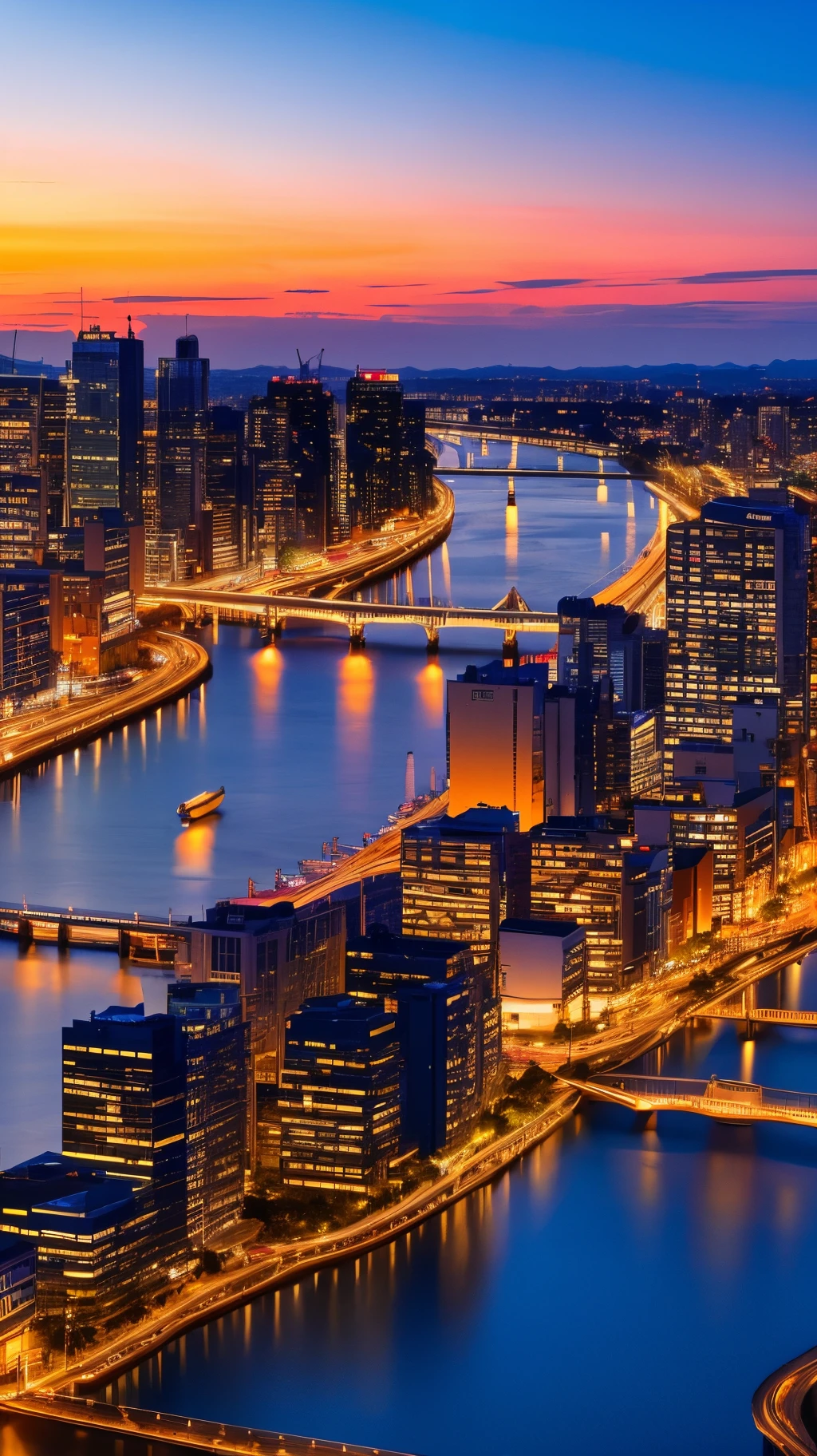 Cityscape view at dusk,The river is flowing, during sunrise, Sunset view, dusk sunset in background, view of a city at sunset, Late sunset, sunset in the background, Sunset in the background, beautiful and spectacular dusk, beautiful dusk, morning sunrise, City Sunset Night, city sunset, Twilight City in the background