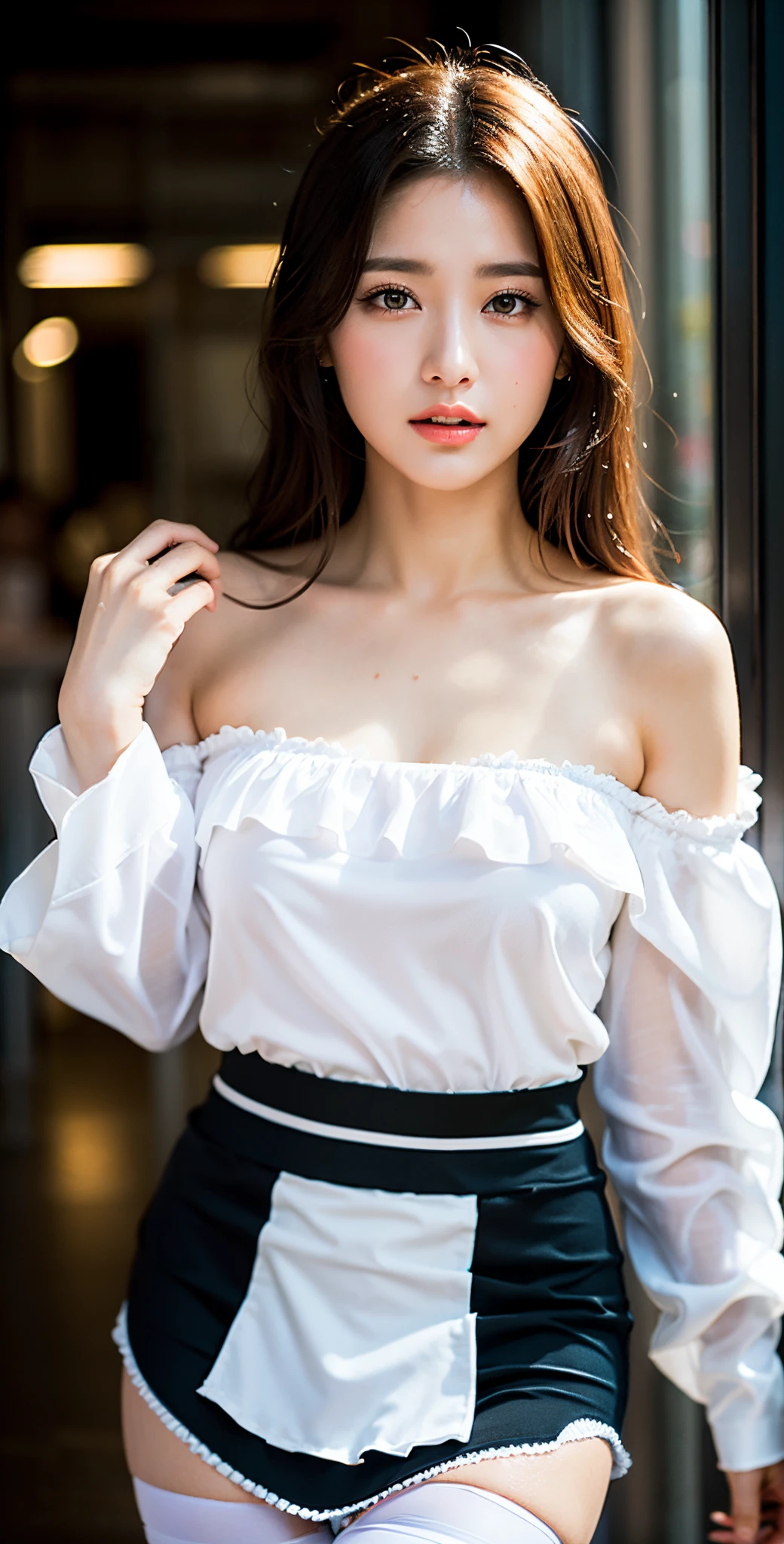 1girl, Tokyo Street, Night, Cityscape, City Lights, Close-up, Smile, Camel Toe, (without panties), (8k, RAW photo, Best Quality, Masterpiece: 1.2), (Realism, Realism: 1.37),