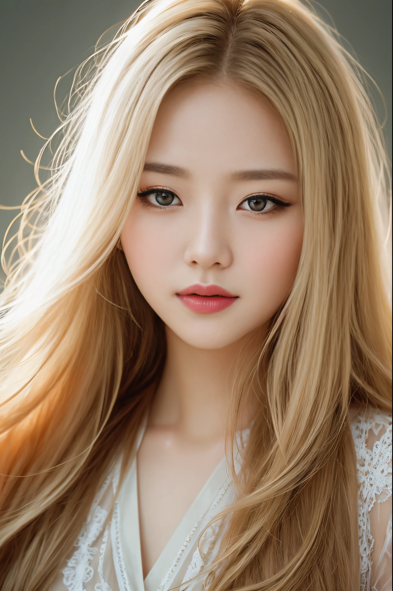 RAW、analog style、Stunning close-up portrait of young and beautiful woman with impressive features。She has long, flowing blonde hair、a captivating gaze、And must have an attractive look。The background is neutral and simple、A woman can be the focal point of the image。Highlights, shadows, etc. on her face and hair、Pay attention to detail、Create realistic and realistic images。To enhance the mood and atmosphere of the portrait、Try different lighting techniques。The final product is、Must be a masterpiece that captures the essence and beauty of women((highlydetailed skin、Skin details))、foco nítido、volumetric fog、8K、UHD、DSLR、hightquality、film grains、FujifilmXT3、smil、Curly hair