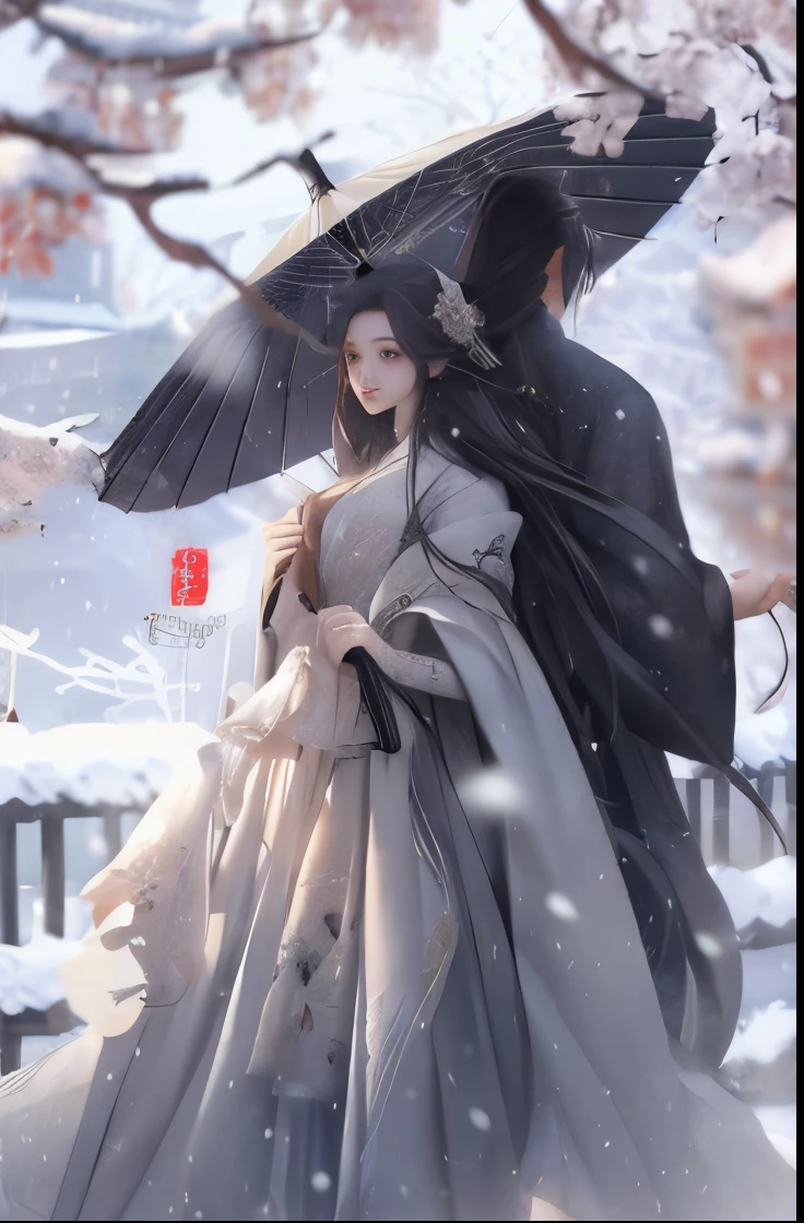 a close up of a person holding an umbrella in the snow, artwork in the style of guweiz, palace , a girl in hanfu, guweiz on pixiv artstation, guweiz on artstation pixiv, beautiful anime style, trending on cgstation, guweiz, 🌺 cgsociety, trending on artstration, by Yang J