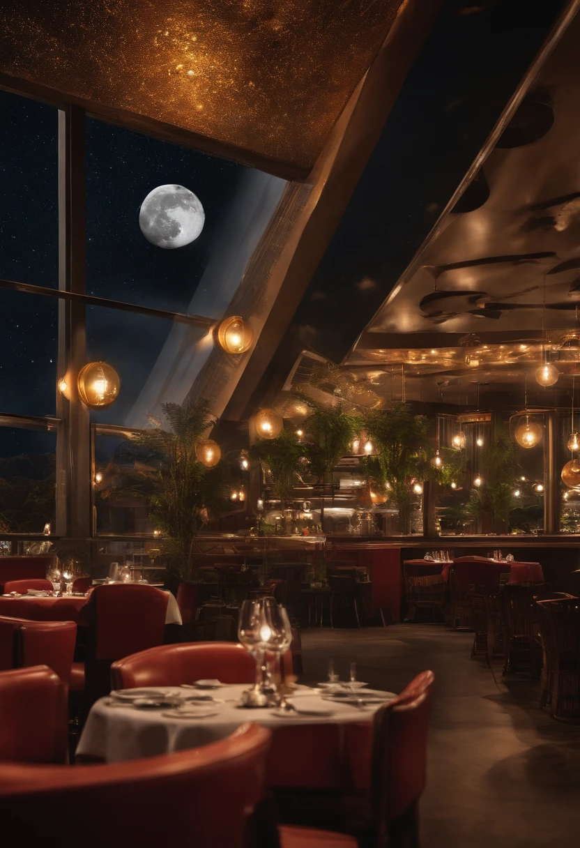 make a photo Woman: "Did you hear about the restaurant on the moon?"
Man: "No, what about it?"
Woman: "Great food, no atmosphere.