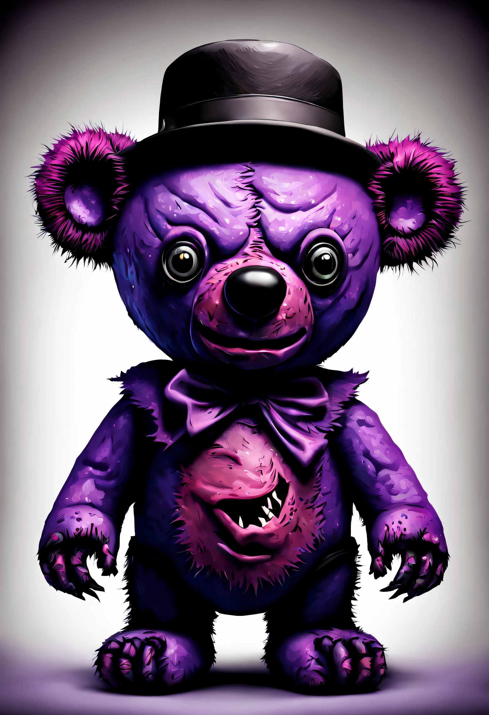 An realistic biomeca horror zombified purple teddy bear