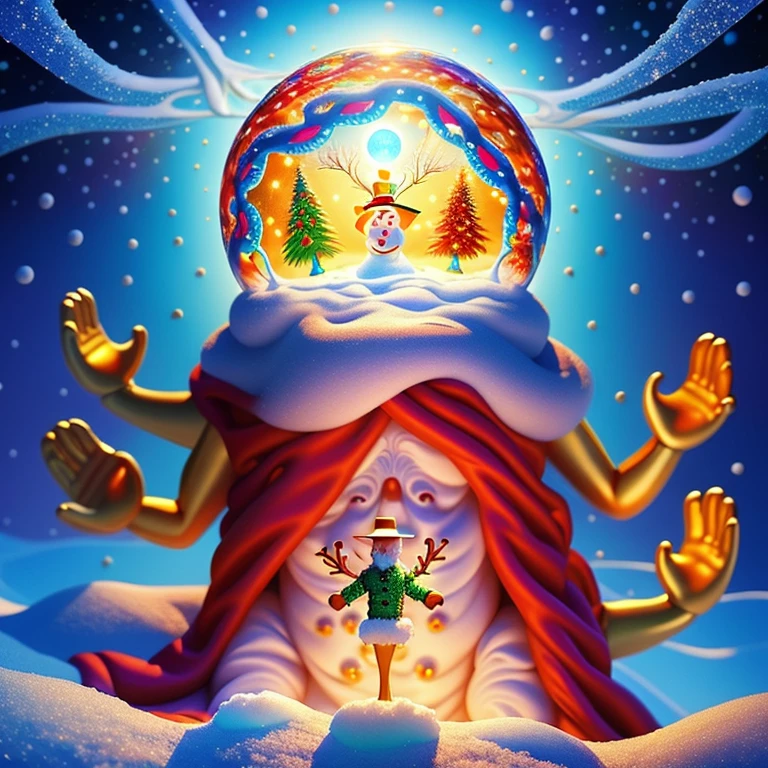 the God said "let there be snow man", surreal art, psychedelic art, high resolution, masterpiece, top quality