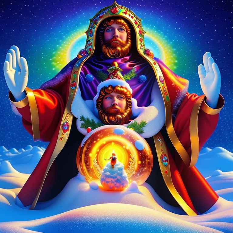 the God said "let there be snow man", surreal art, psychedelic art, high resolution, masterpiece, top quality