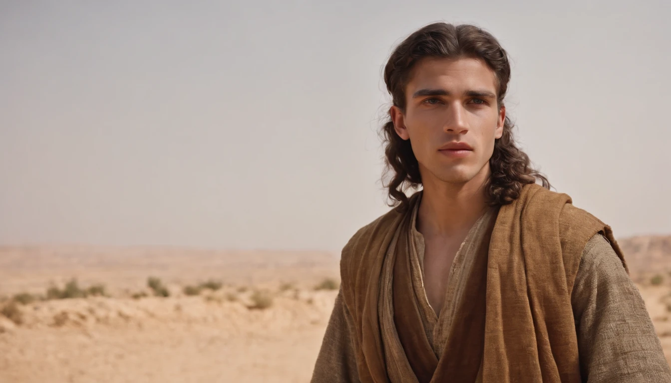 a 20-year-old man, with Israelite features, wearing clothes from the ancient era, from the Bible