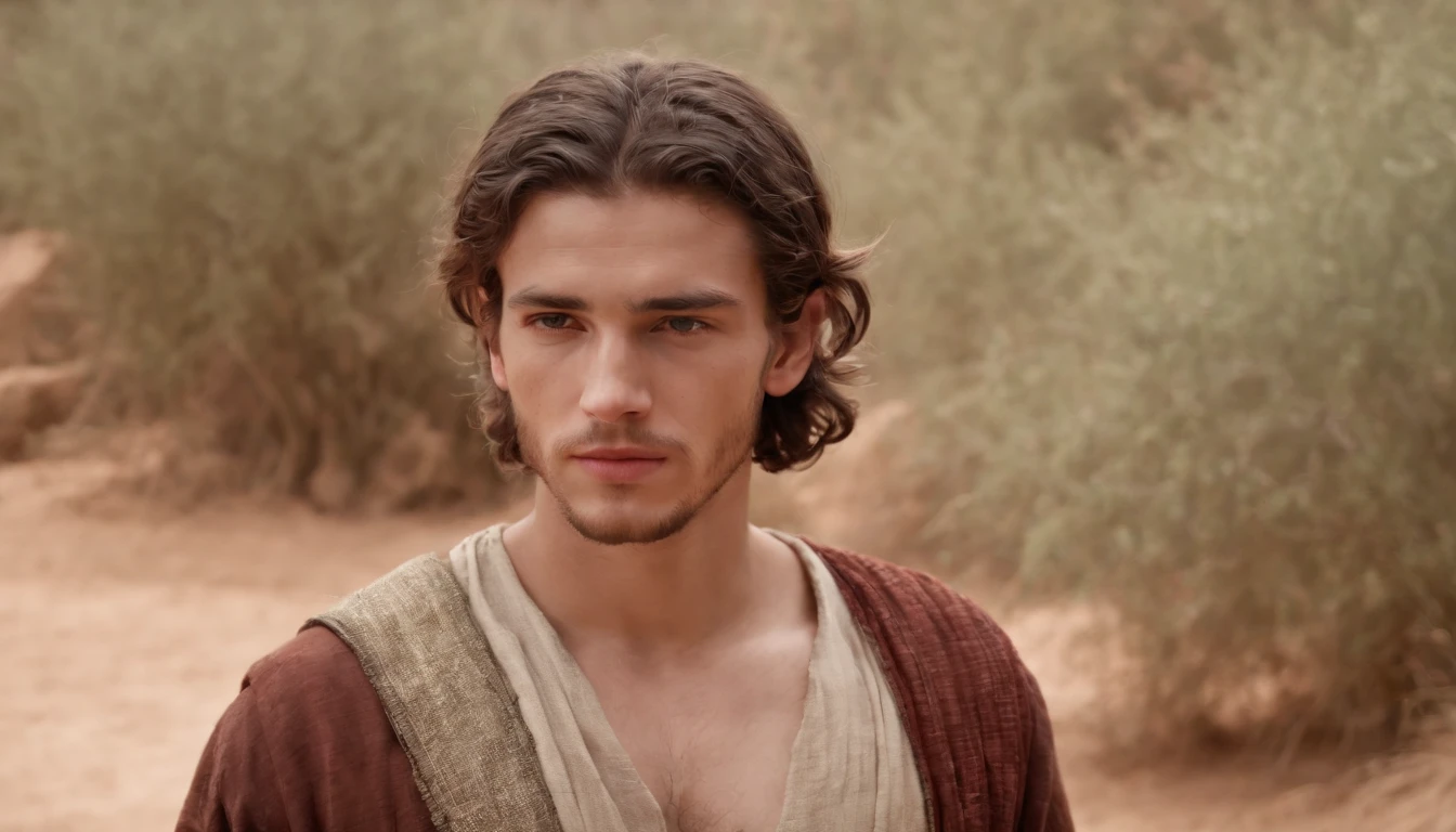 a 20-year-old man, with Israelite features, wearing clothes from the ancient era, from the Bible