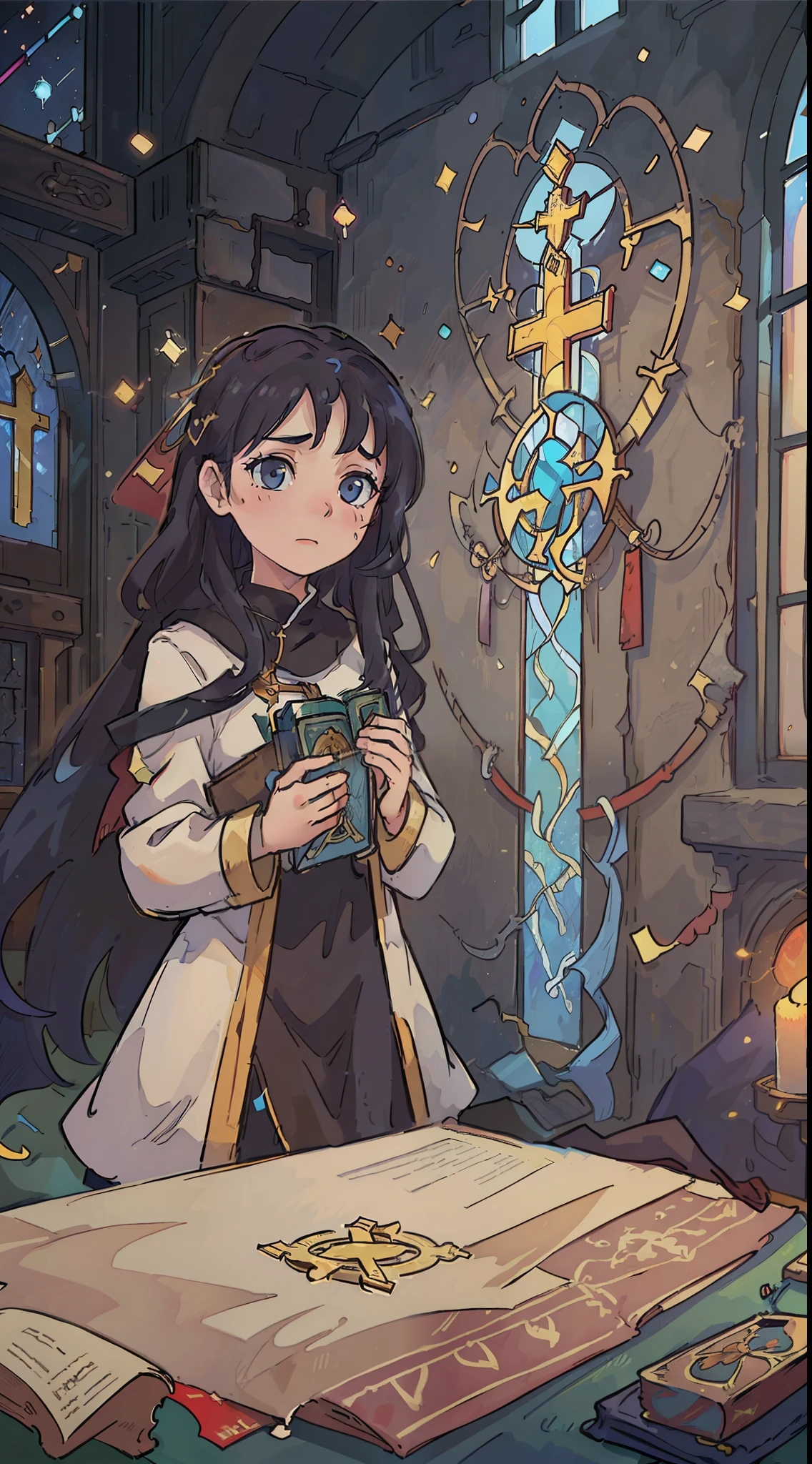 (best quality,4k,8k,highres,masterpiece:1.2),ultra-detailed,(realistic,photorealistic,photo-realistic:1.37),religious people,technology fear,scientific advancements,traditional attire,candlelit,old scriptures,ancient rituals,mysterious aura,faith vs. progress,religious symbols,scientific instruments,worried expressions,conflict,ethereal lighting,detailed architecture,colorful stained glass windows,divine intervention,medieval setting,science and religion,confusion and uncertainty,traditional values,modern world,deep shadows,intense emotions,spiritual devotion,technological advancements,symbolic representations,holy books,nervous glances,steampunk influence,dystopian elements,emerging darkness,respectful curiosity,ancient knowledge,endless possibilities,clash of ideologies,religious leaders,curiosity,modern inventions,vivid colors,deep meaning.