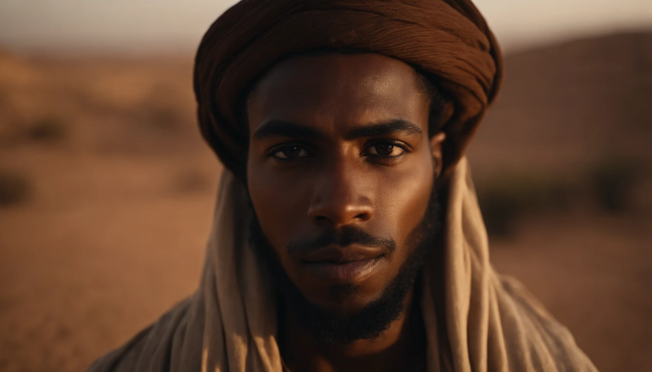 a 20-year-old man, with Israelite features, brown skin of someone who lives in the desert, with clothes from the ancient era, from the Bible