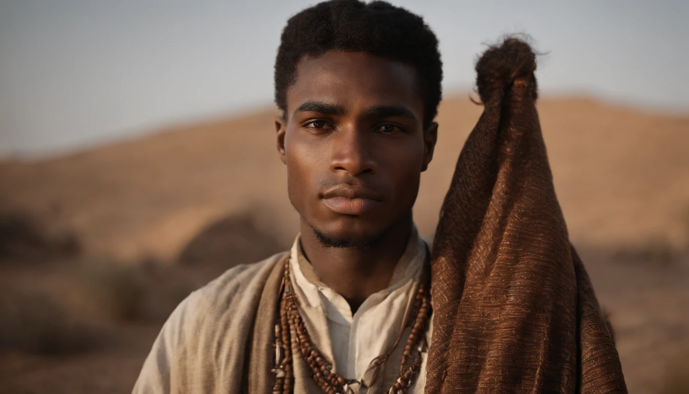 a 20-year-old man, with Israelite features, brown skin of someone who lives in the desert, with clothes from the ancient era, from the Bible