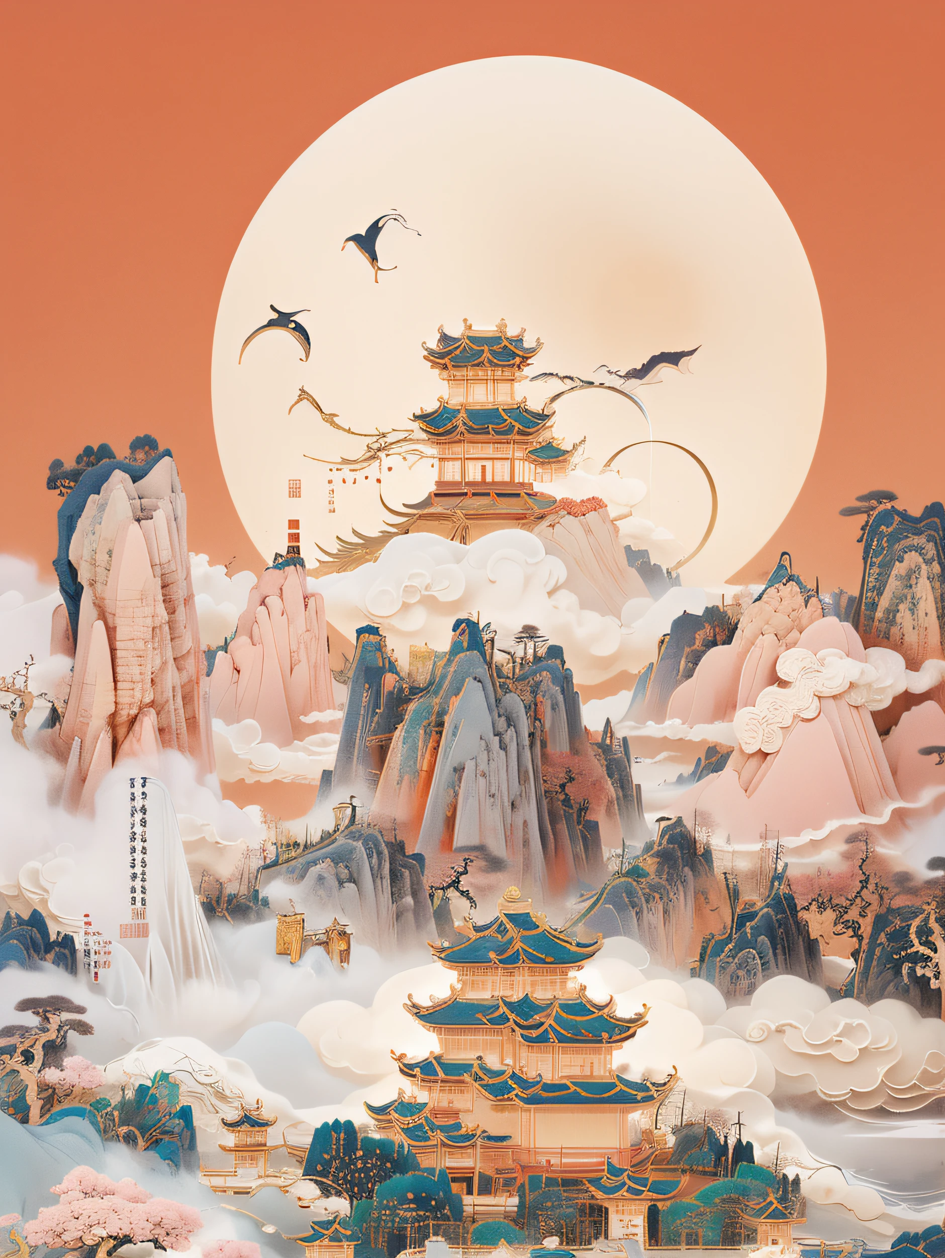 without humans, moon full，sweet osmanthus，change，lanterns，palaces，​​clouds, china idol, tmasterpiece,Super refined,Hard,super rich,ultra - detailed,32K