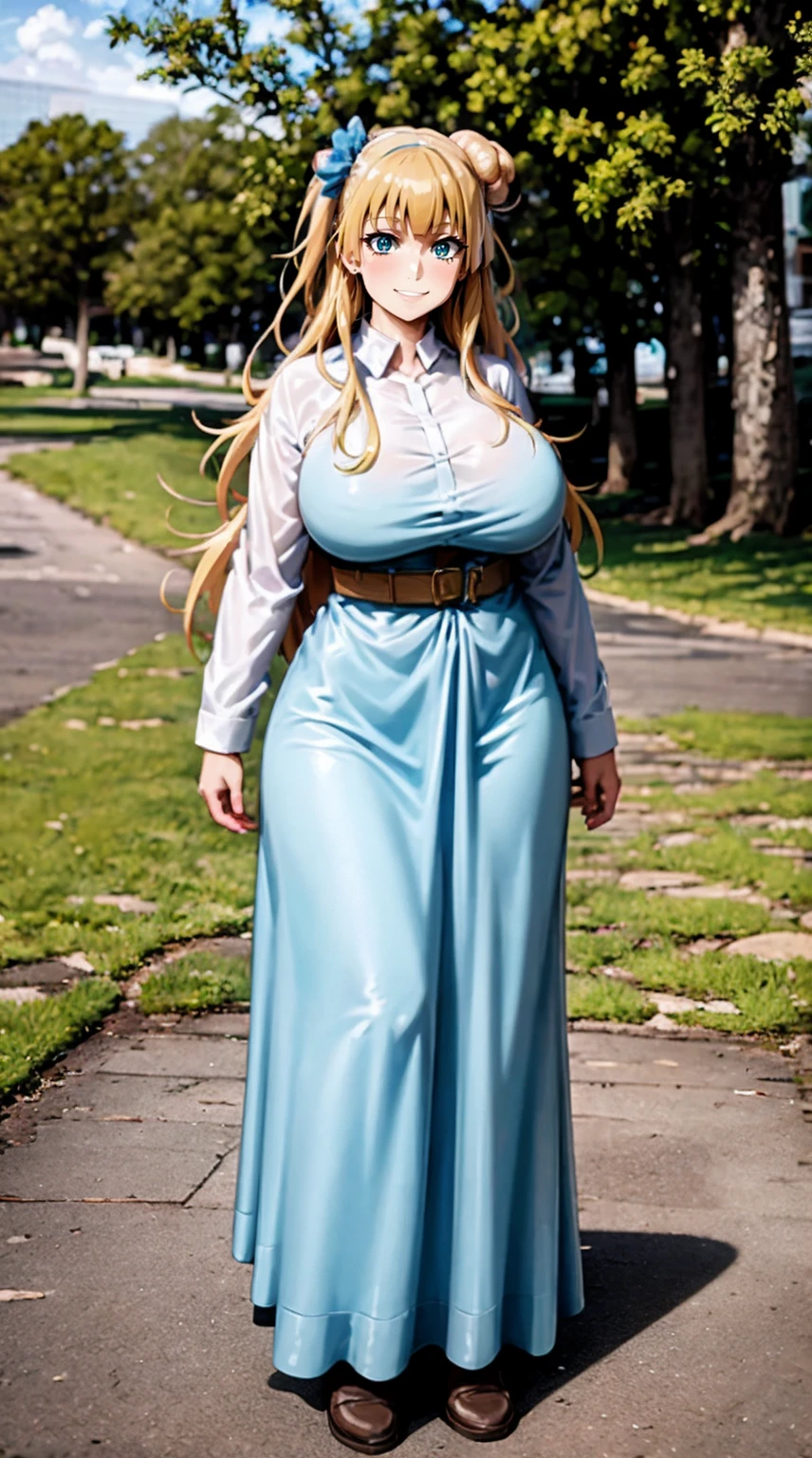 galko,1girl, solo, smile, full body, standing, long skirt, priestess, religious, holy, cute, blush, ,tall female, medieval clothing, white veil, tunic, long skirt,boots, huge brest, curvy,sexy, sensual, volouptouse, thicc, , jade green eyes