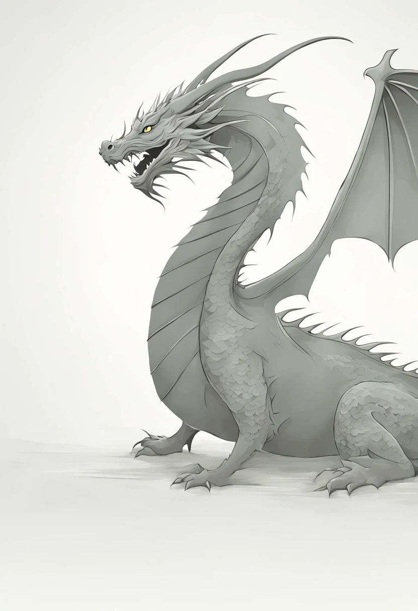 8K resolution, estilo Minimalista e Silhueta. A stylized dragon is presented in a minimalist approach, destacando apenas as linhas essenciais da figura. The dragon silhouette creates an impactful image, and the absence of background adds versatility to the print. This minimalist art is ideal for anyone looking for a stylish and modern representation of a dragon on a t-shirt..